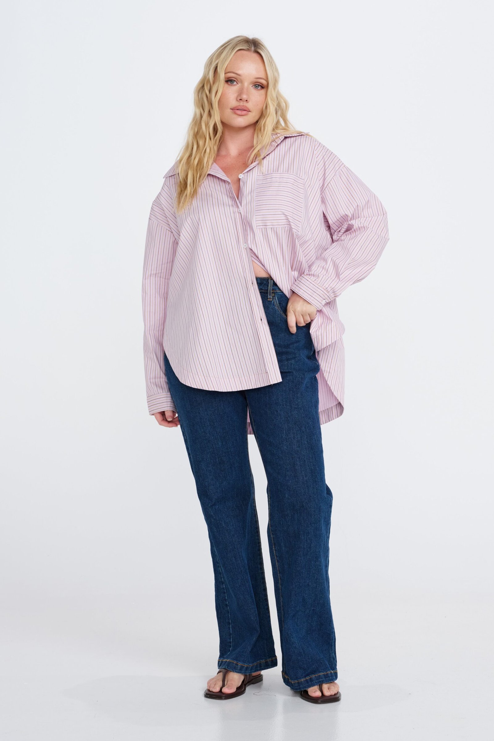 Morgan Stripe Wrap Button-Down Shirt - Pink Multi - Image 13