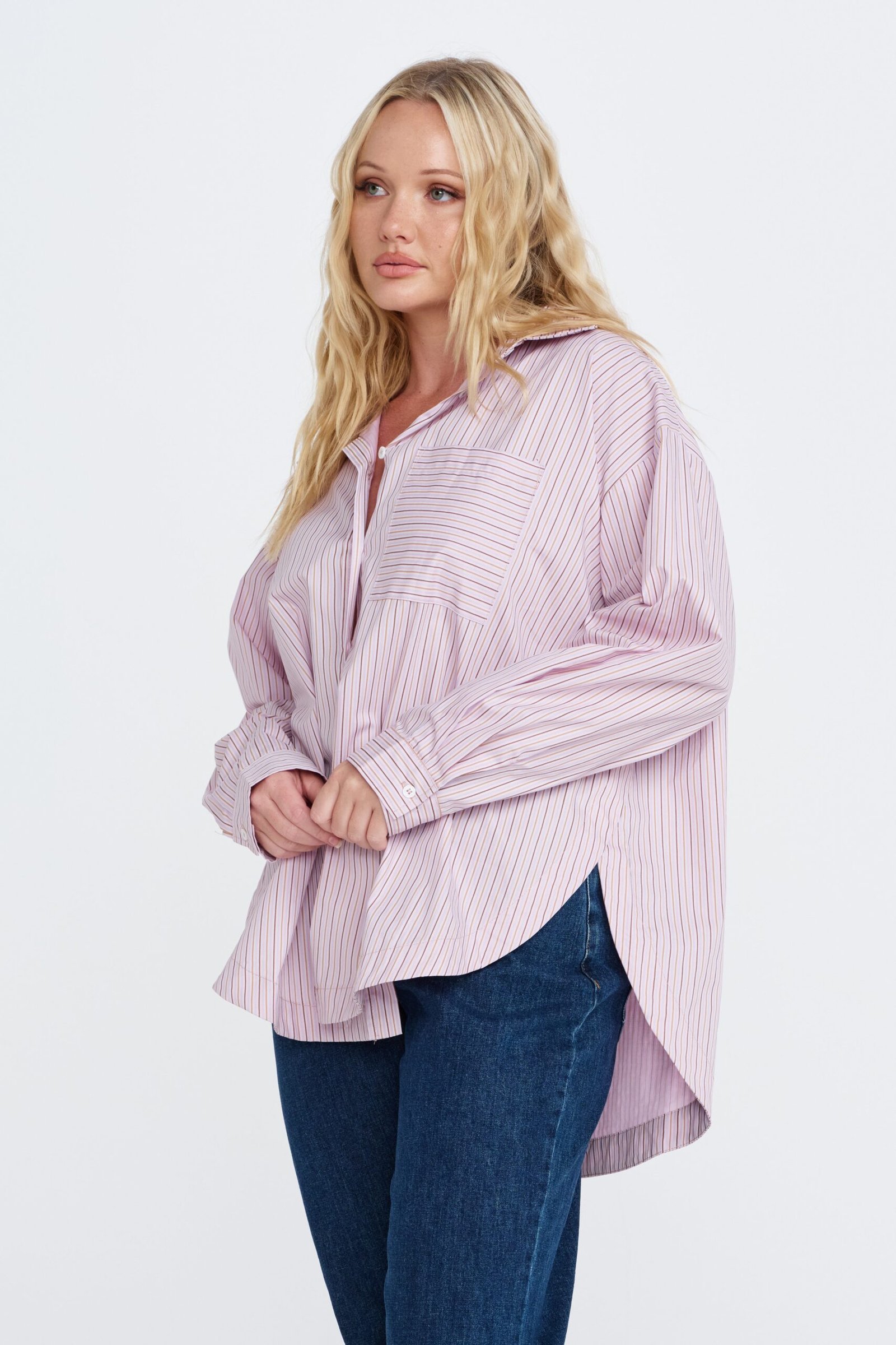 Morgan Stripe Wrap Button-Down Shirt - Pink Multi - Image 9