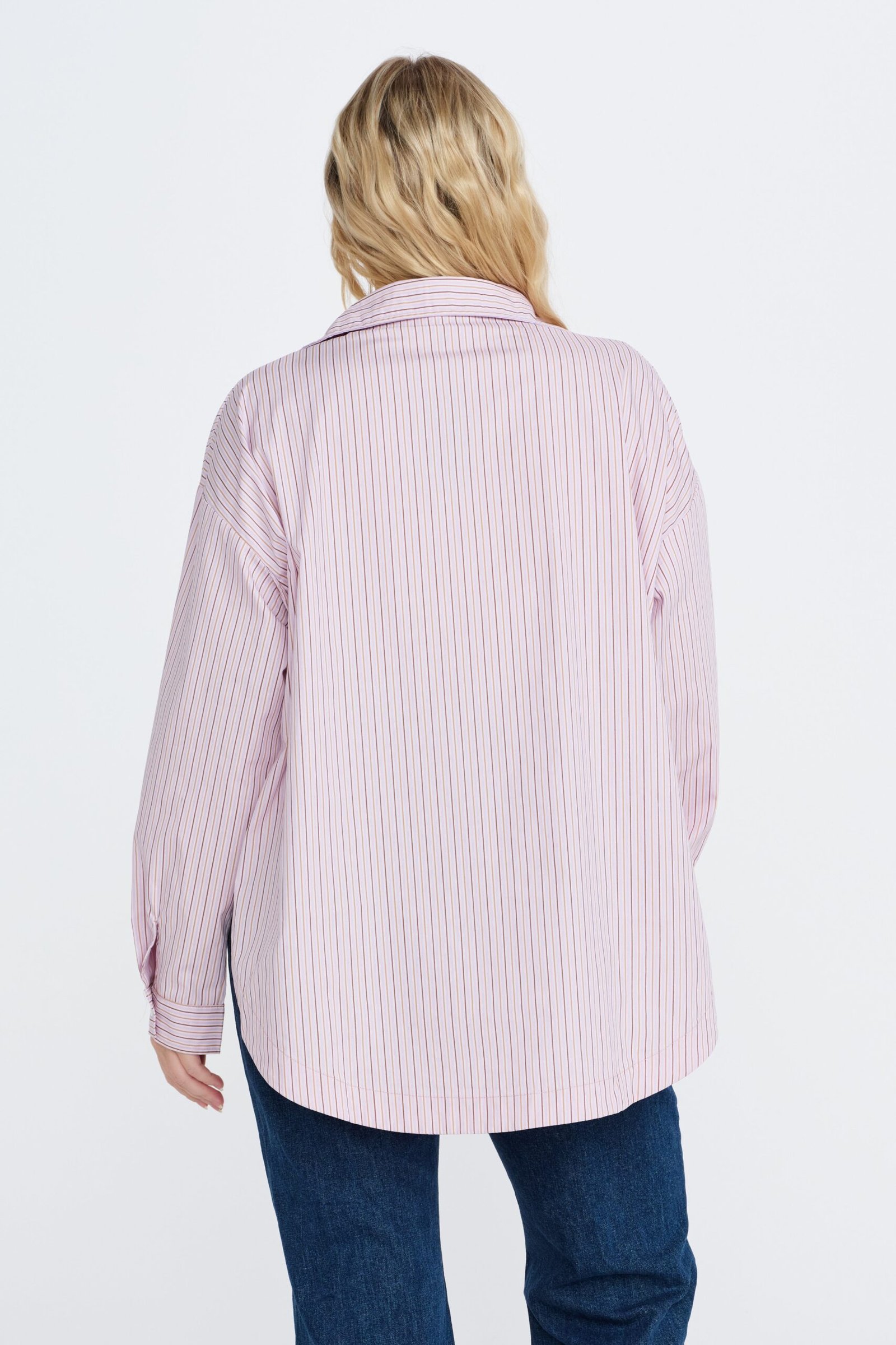 Morgan Stripe Wrap Button-Down Shirt - Pink Multi - Image 11