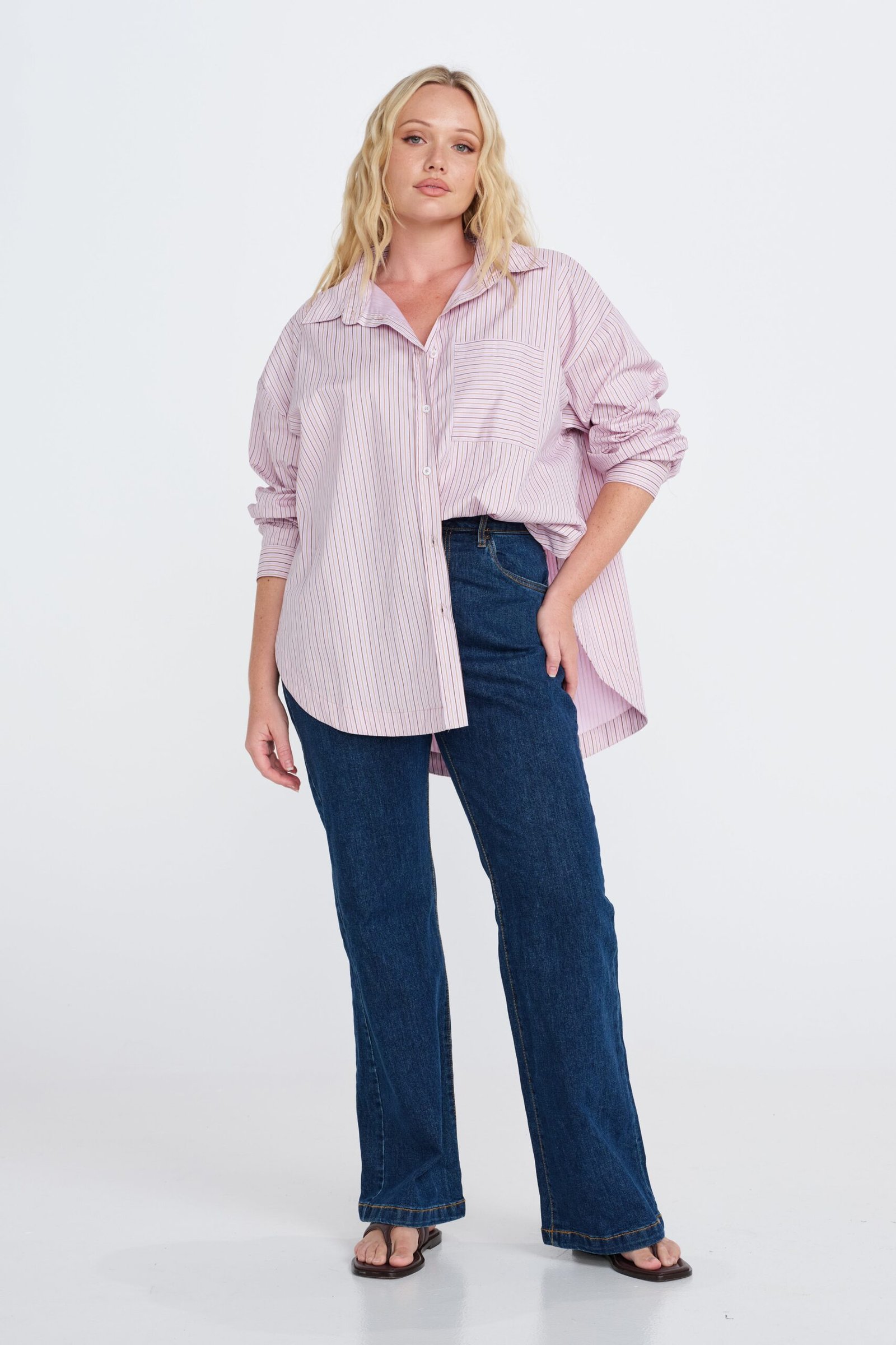 Morgan Stripe Wrap Button-Down Shirt - Pink Multi - Image 4