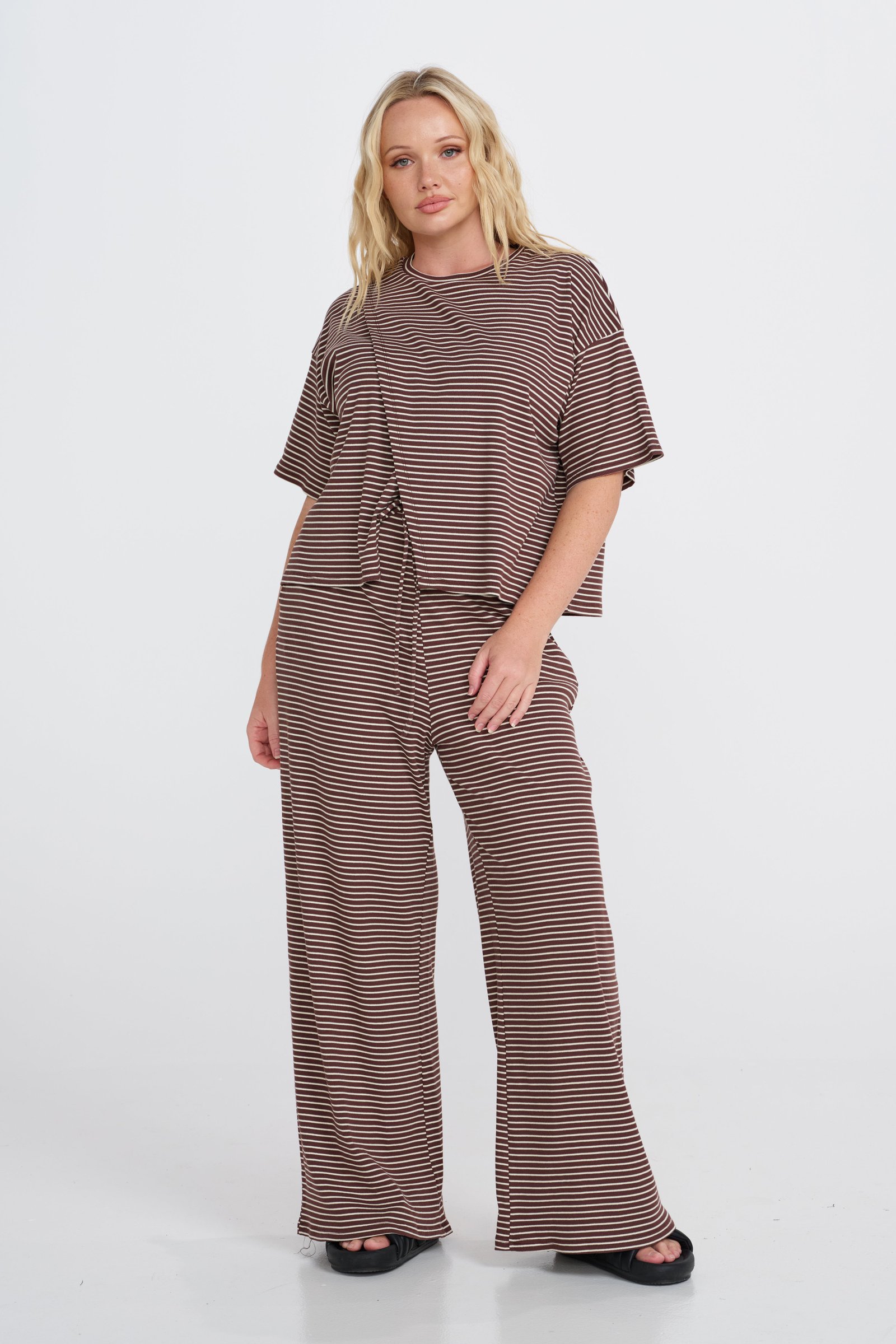 Ivy 2.0 Stripe Wide Leg Pants - Chocolate / White - Image 4