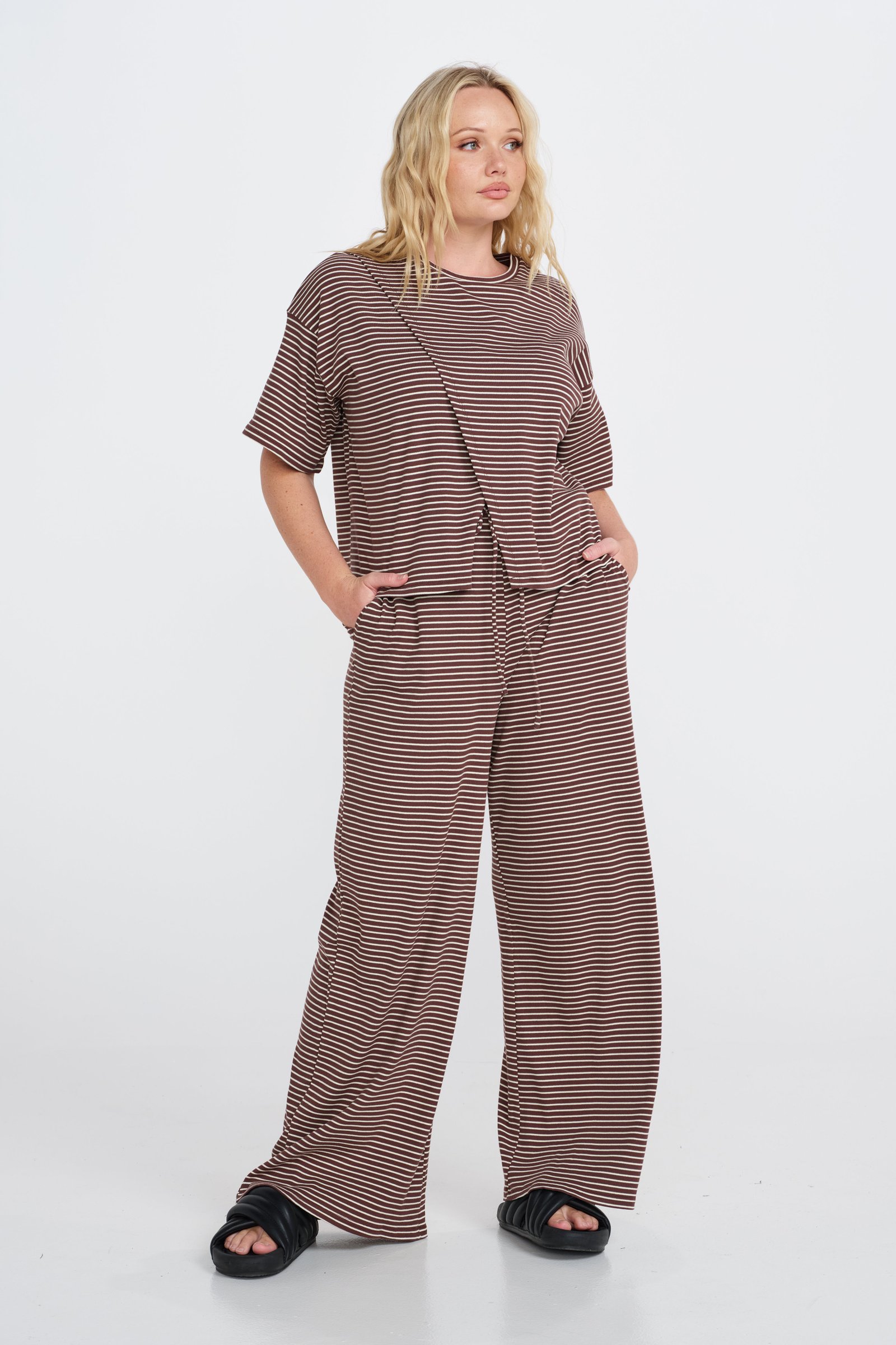 Ivy 2.0 Stripe Wide Leg Pants - Chocolate / White - Image 5