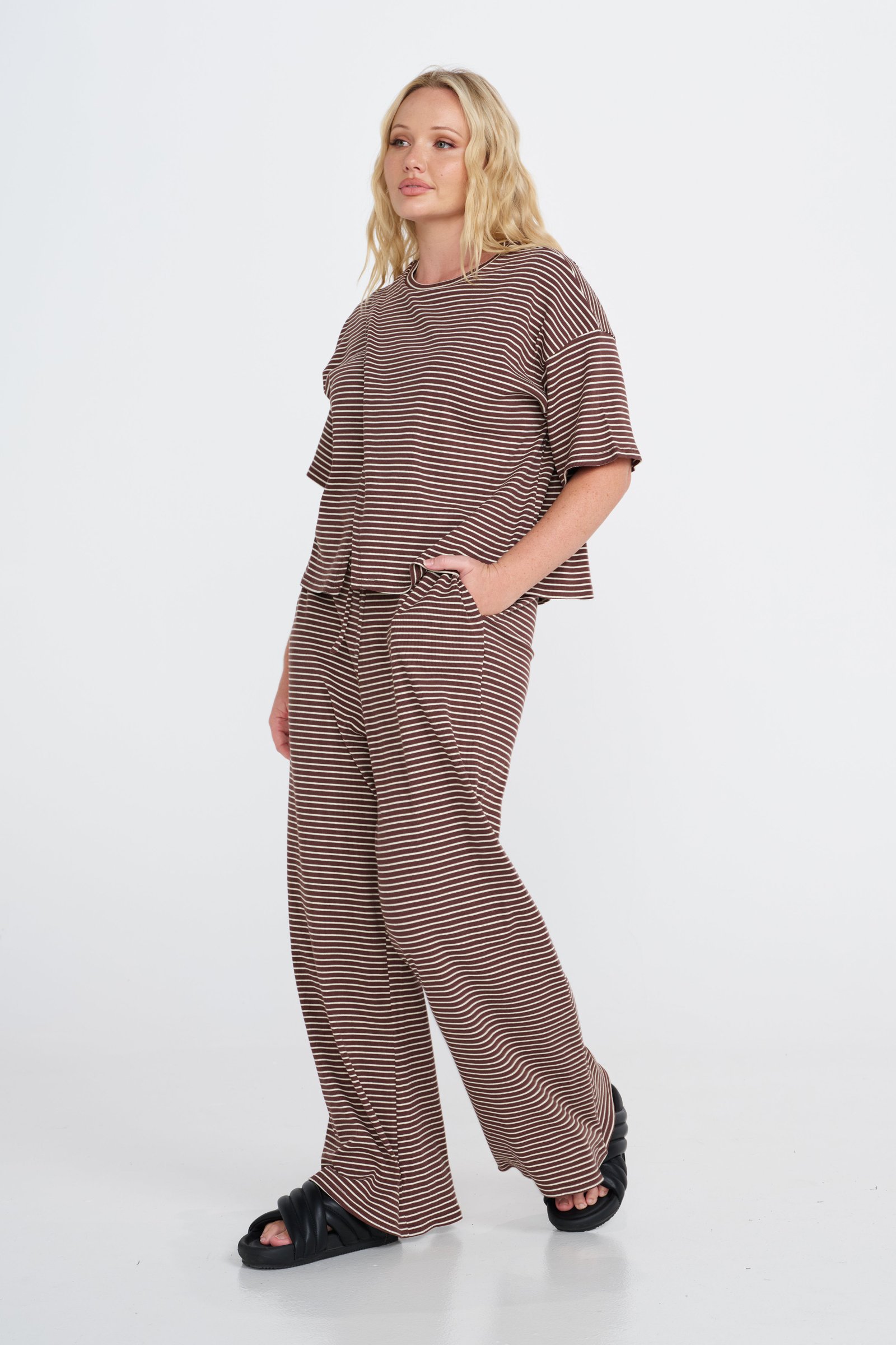 Ivy 2.0 Stripe Wide Leg Pants - Chocolate / White - Image 10