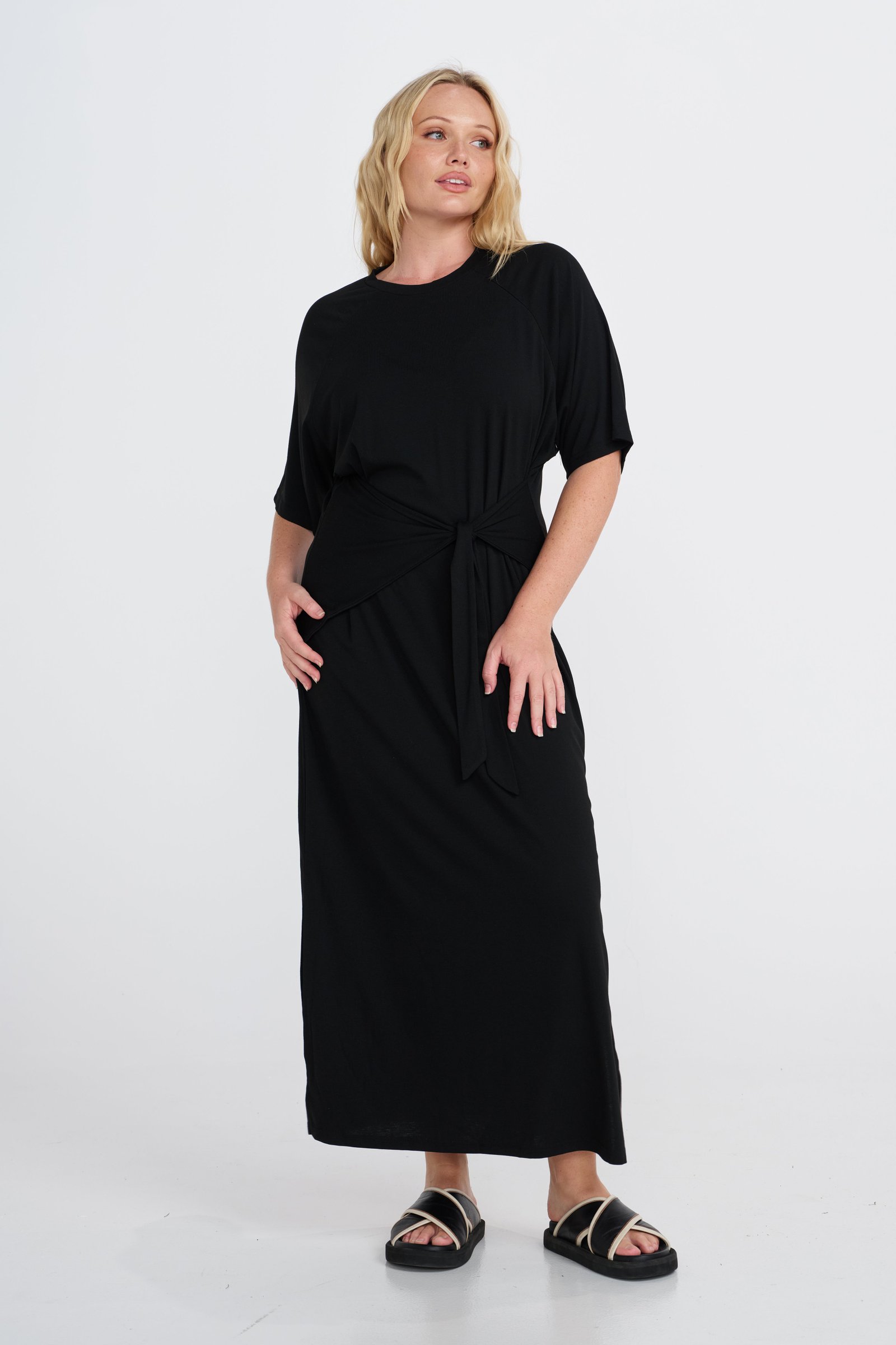 Alia Tie-Detail Box-Cut Tee Dress - Black - Image 5