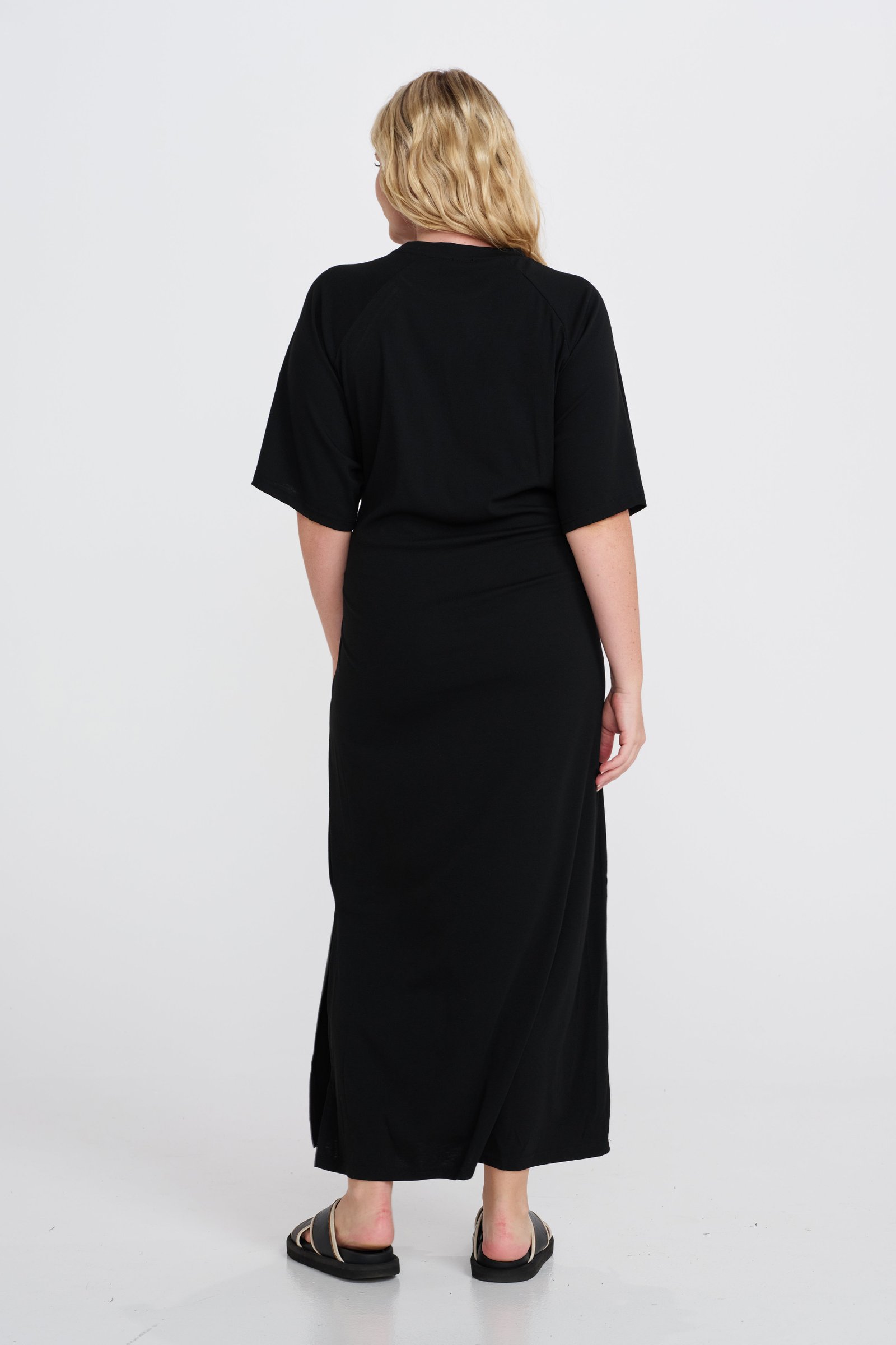 Alia Tie-Detail Box-Cut Tee Dress - Black - Image 8