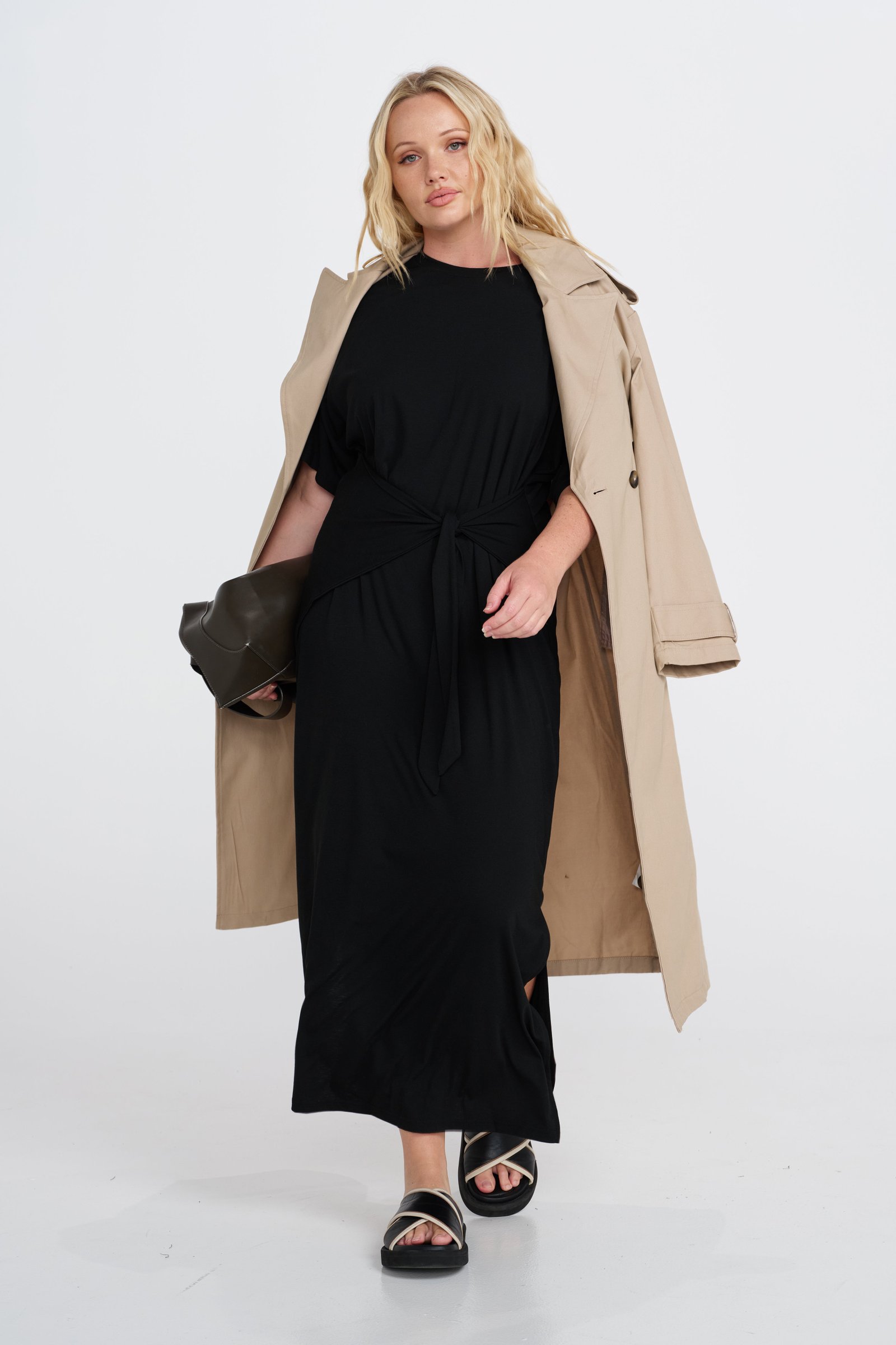 Alia Tie-Detail Box-Cut Tee Dress - Black - Image 10