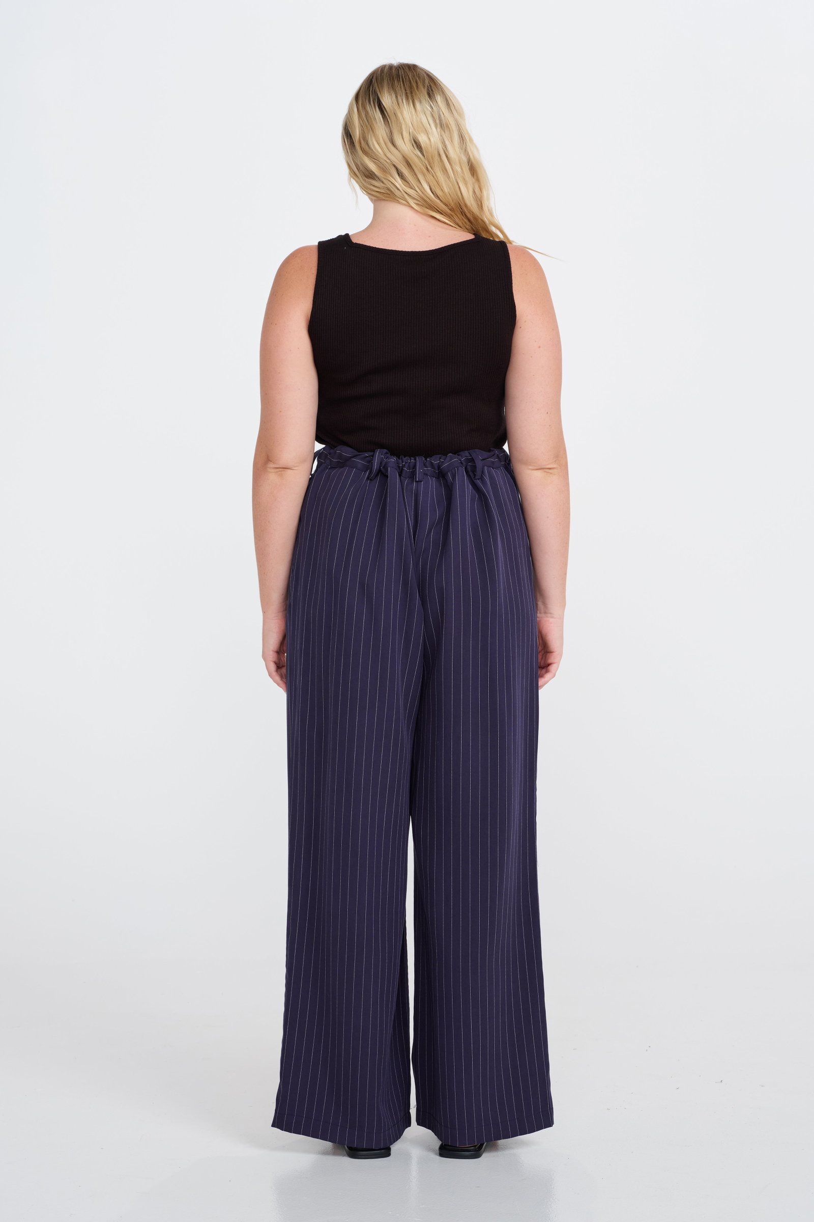 Bambi Pinstripe Adjustable Wide Leg Pant - Navy / White - Image 9