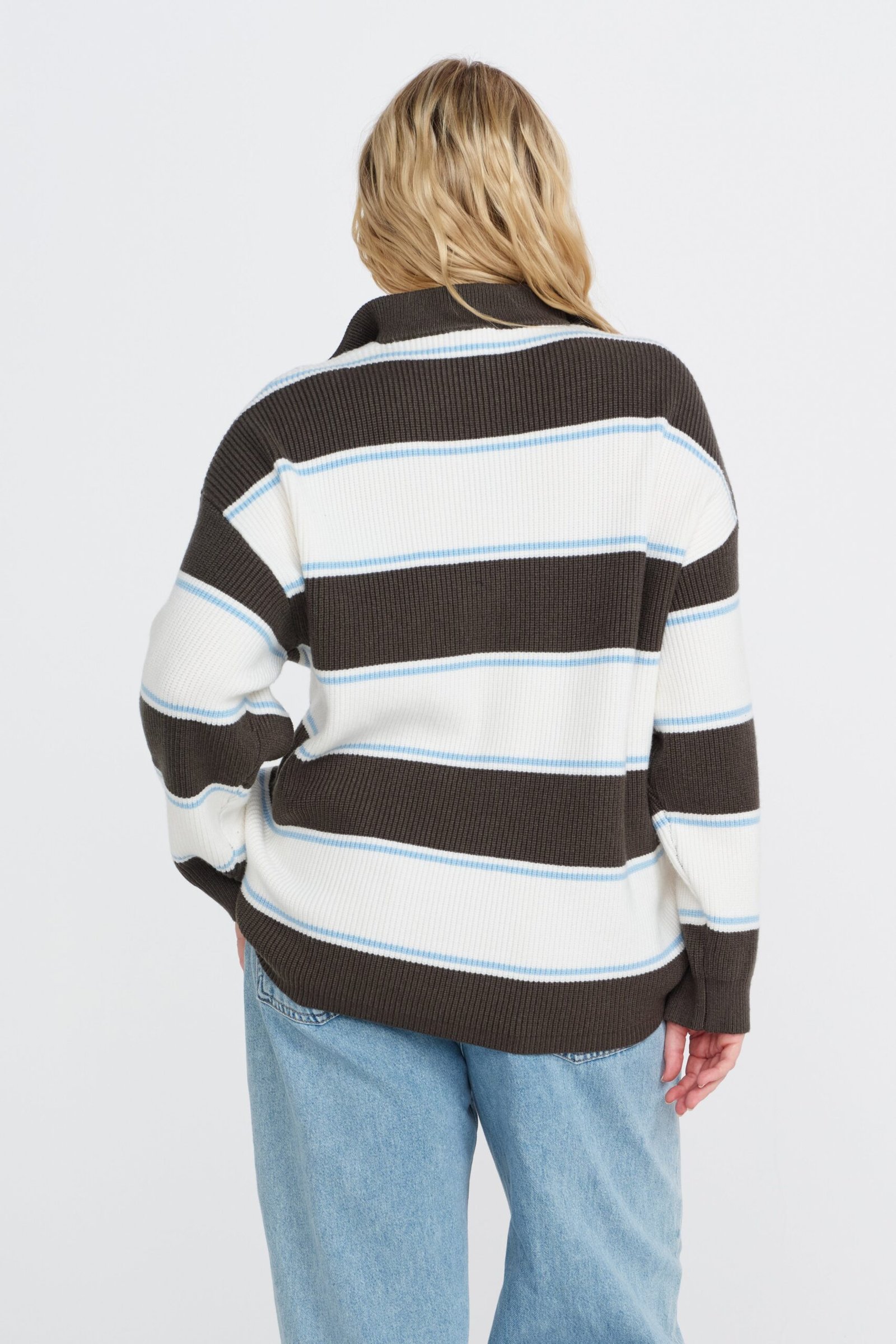 Beatrix Zip Knit Jumper - Green / White / Blue - Image 8