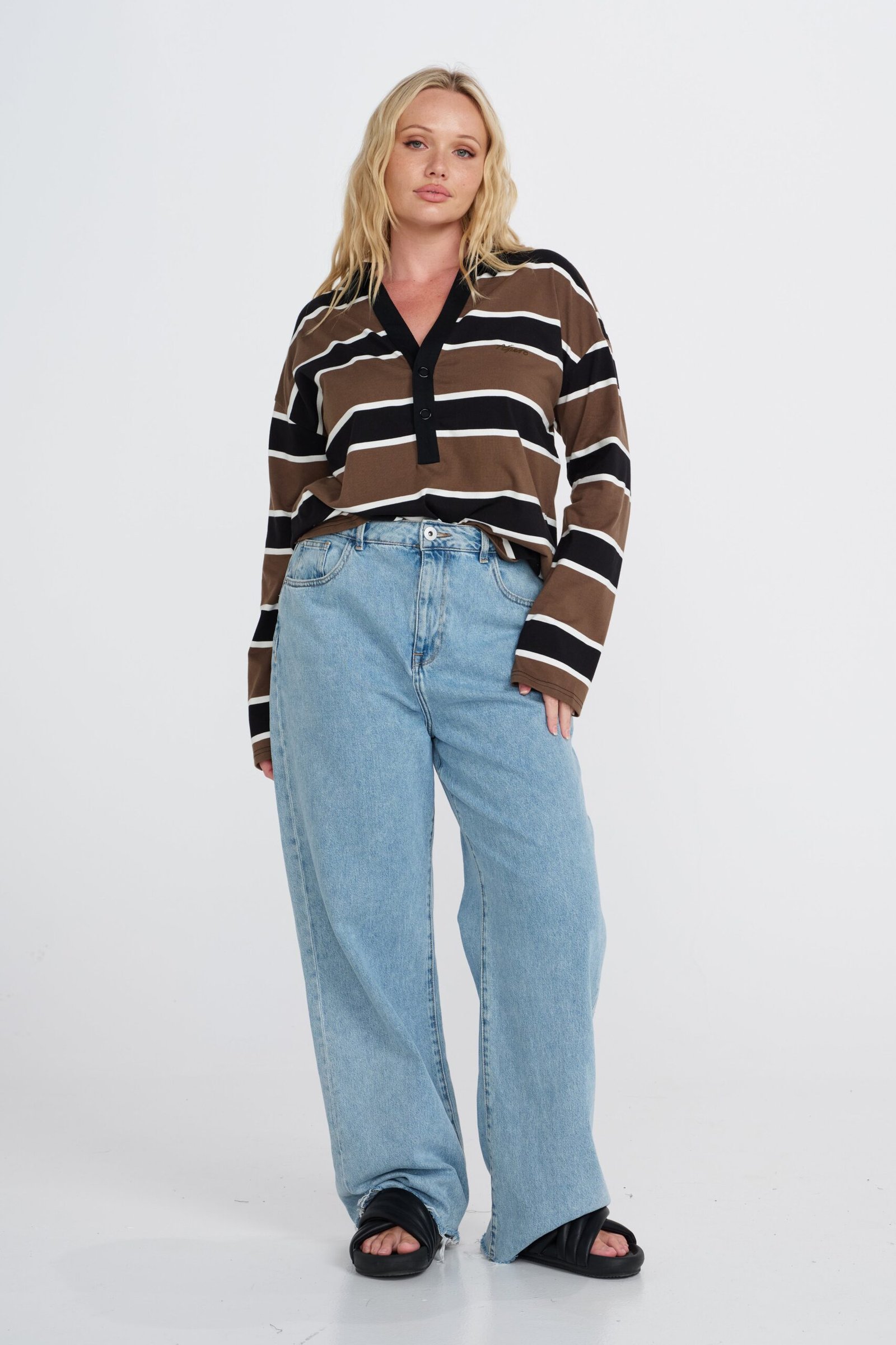 Boston Stripe Jersey Top - Khaki / Black / White - Image 4