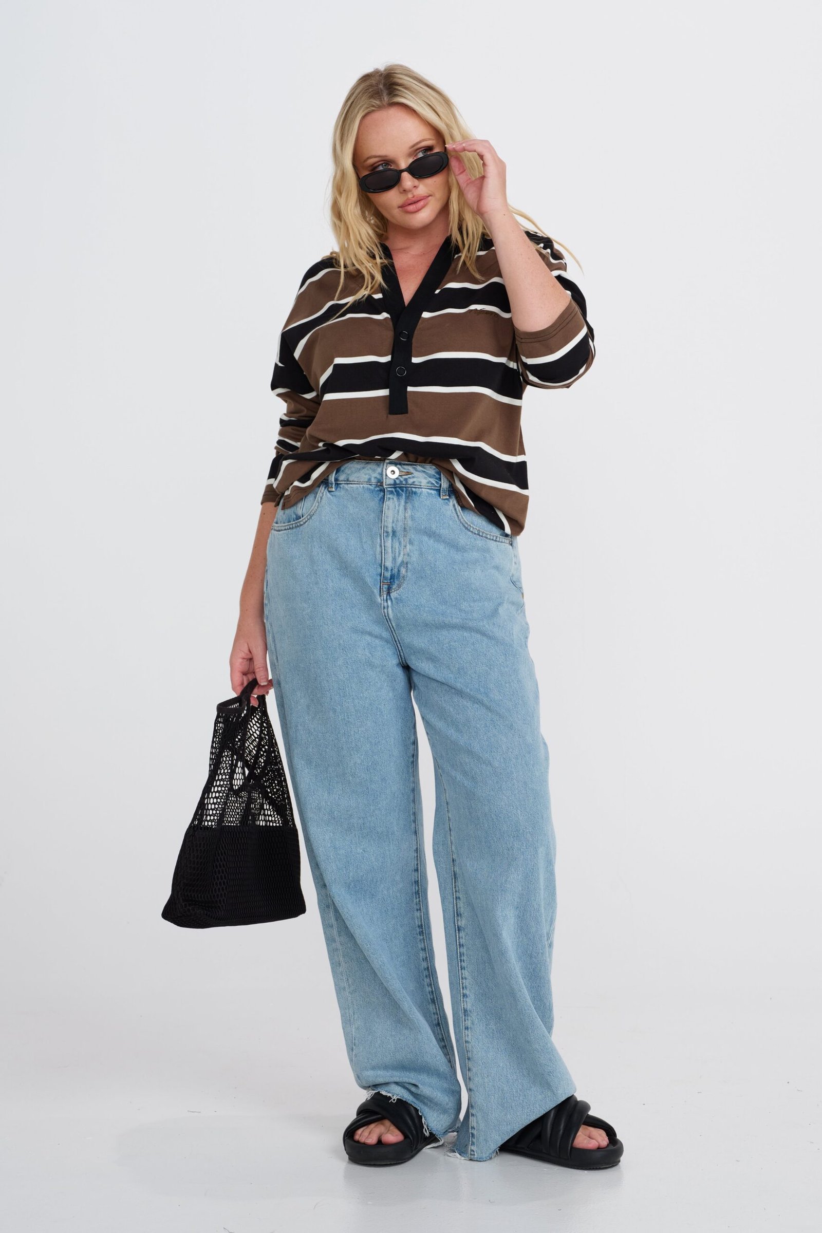 Boston Stripe Jersey Top - Khaki / Black / White - Image 12