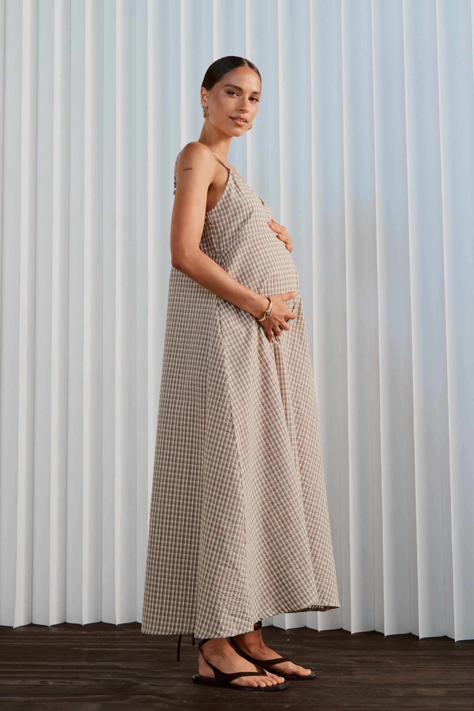 Olivia Layered Two-Piece Babydoll Dress - White / Beige Plaid - Image 3