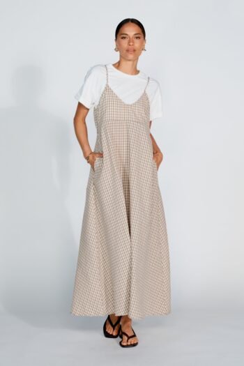 Olivia Layered Two-Piece Babydoll Dress - White / Beige Plaid