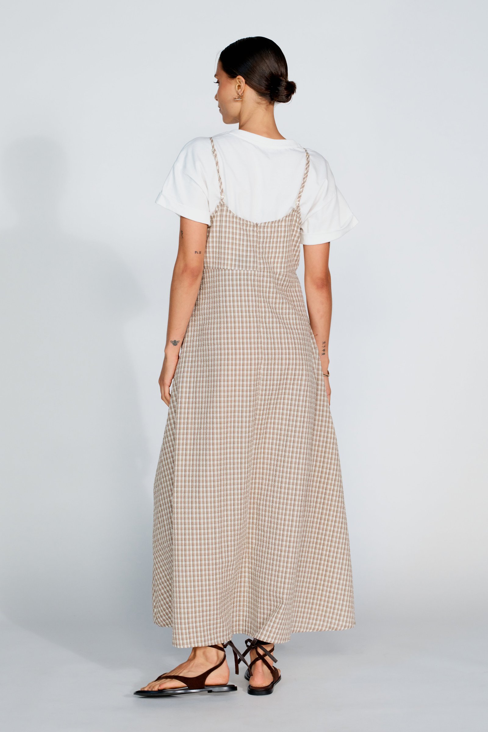 Olivia Layered Two-Piece Babydoll Dress - White / Beige Plaid - Image 10