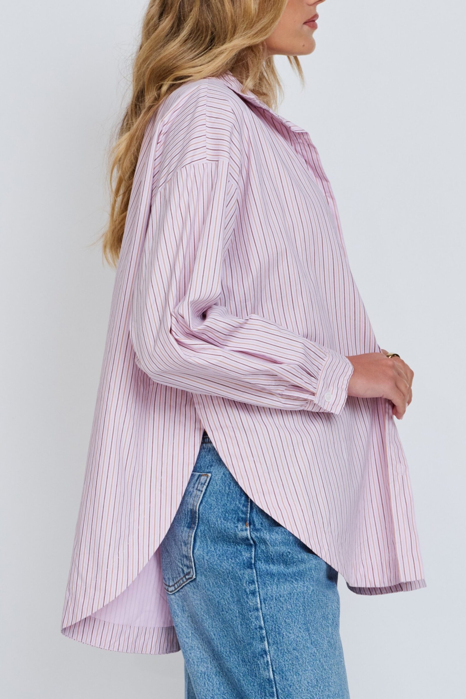 Morgan Stripe Wrap Button-Down Shirt - Pink Multi - Image 7