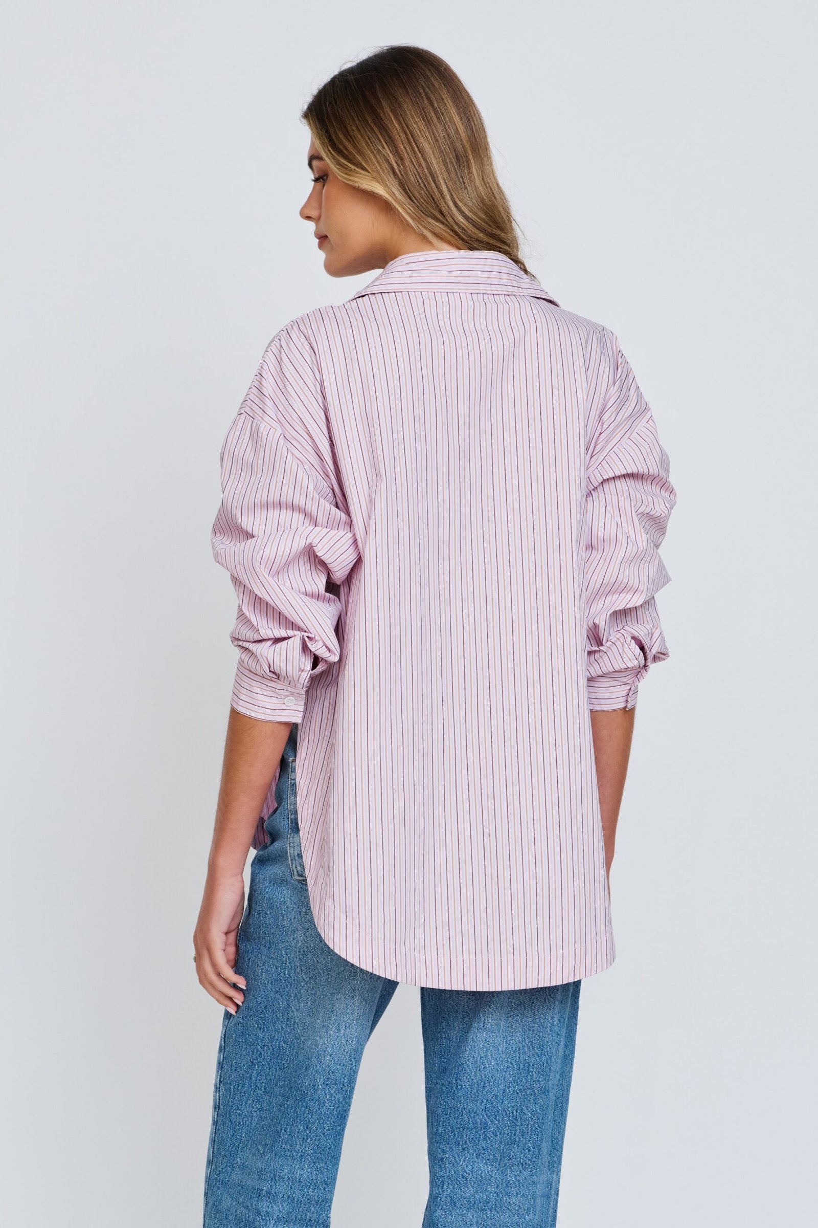 Morgan Stripe Wrap Button-Down Shirt - Pink Multi - Image 10