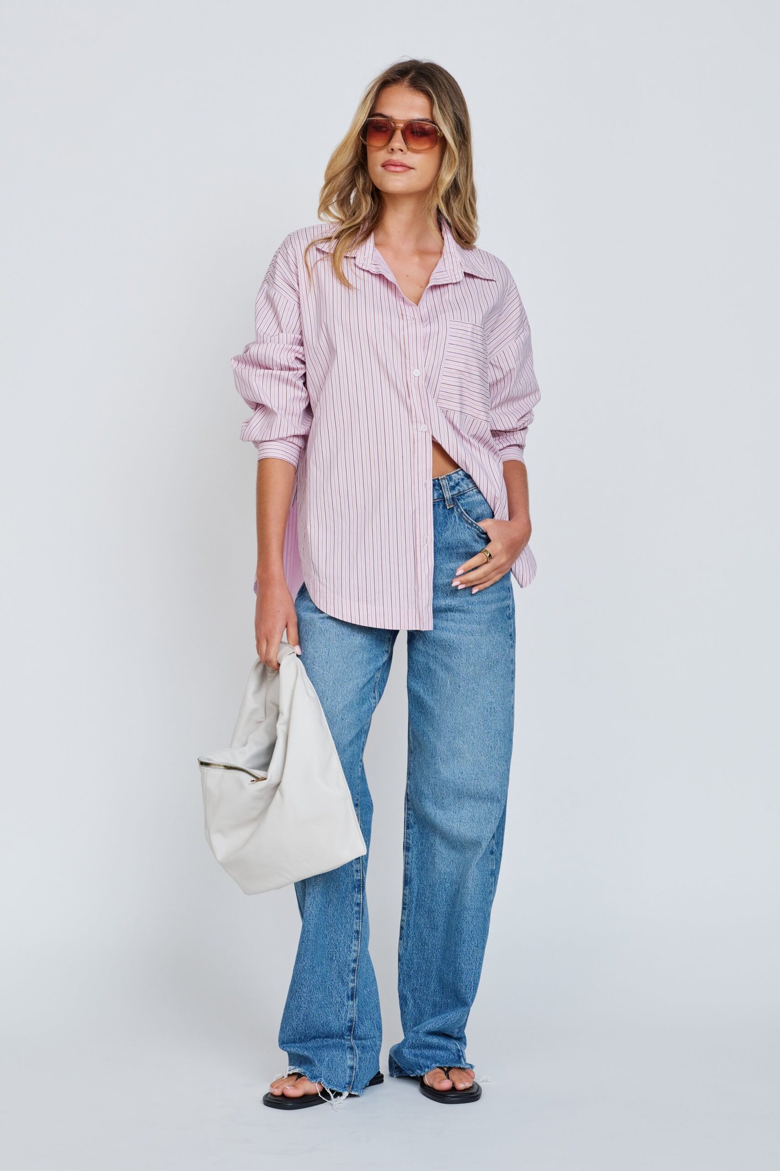 Morgan Stripe Wrap Button-Down Shirt - Pink Multi - Image 12