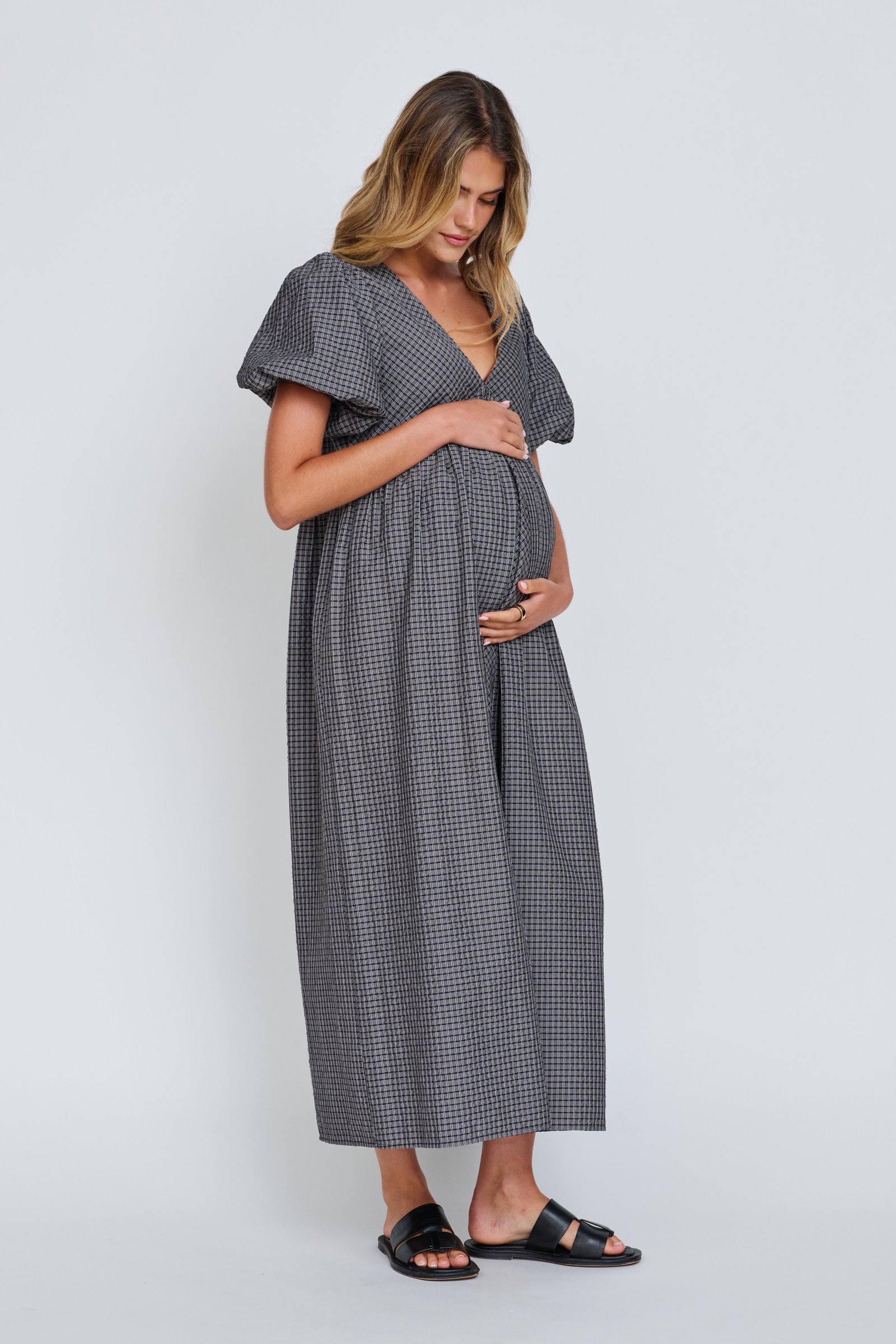 Nara Babydoll Midi Dress - Charcoal / Black - Image 3