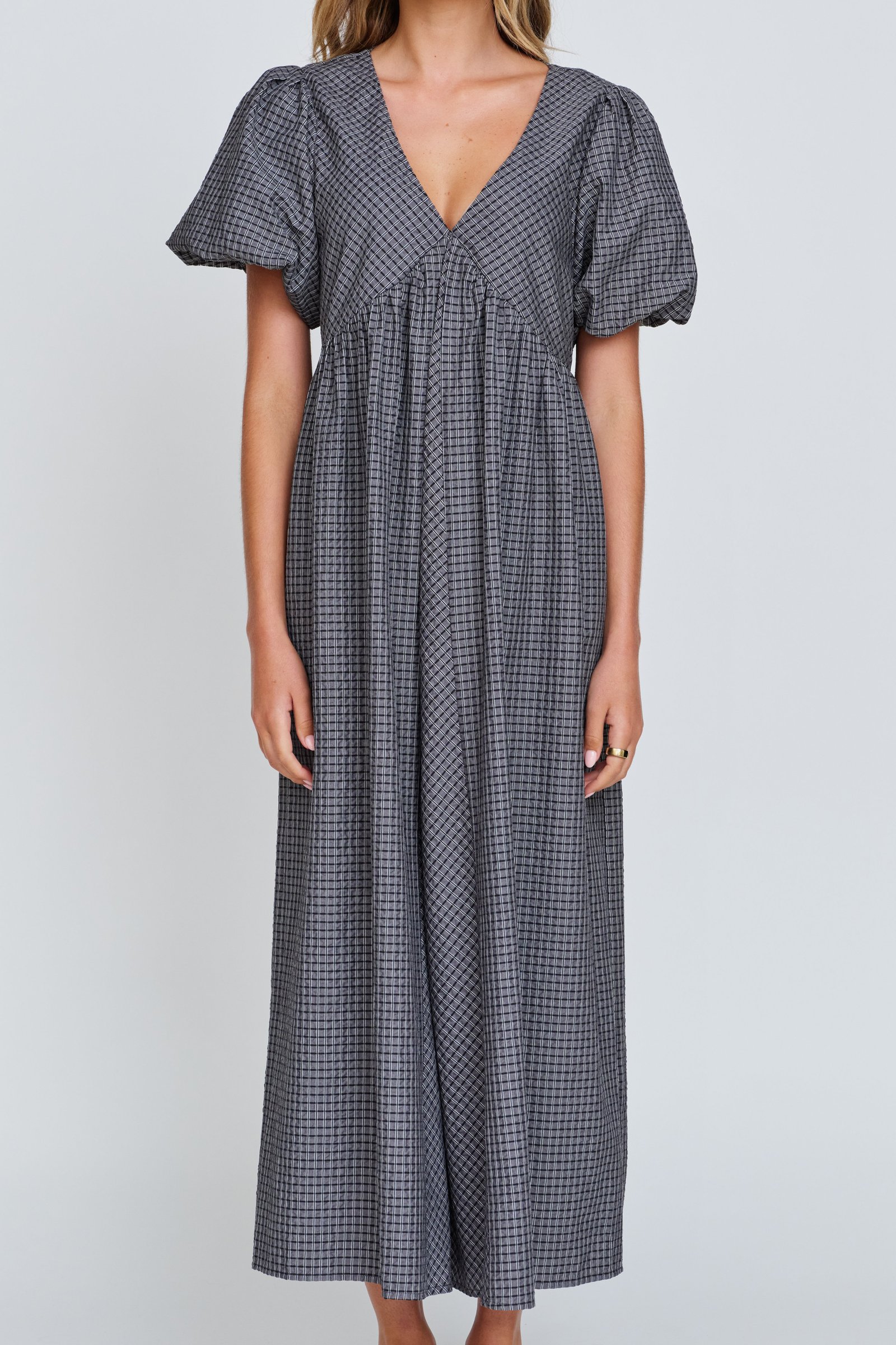 Nara Babydoll Midi Dress - Charcoal / Black - Image 4