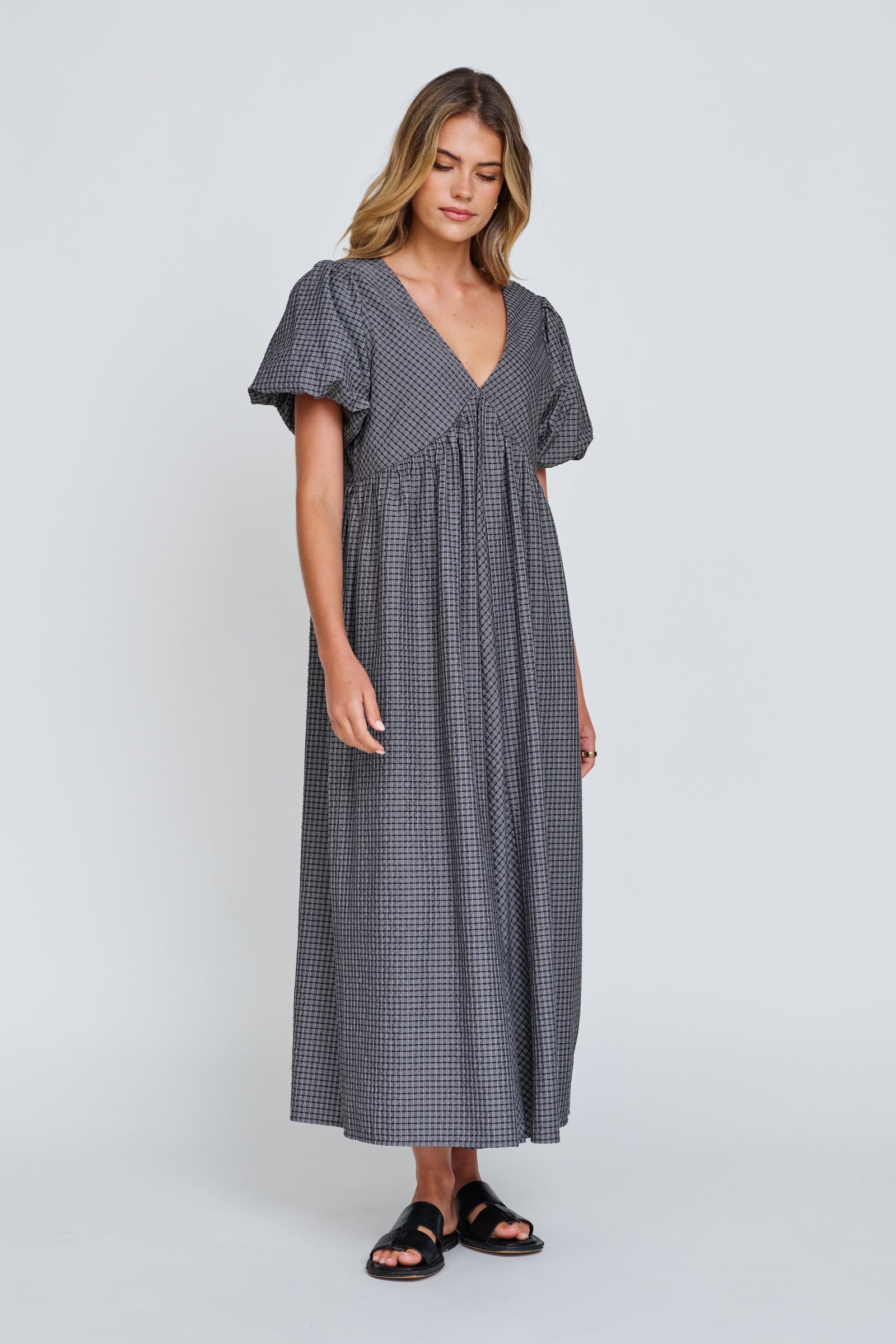 Nara Babydoll Midi Dress - Charcoal / Black - Image 5