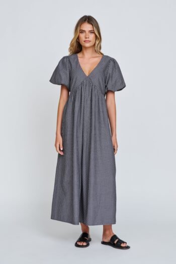 Nara Babydoll Midi Dress - Charcoal / Black