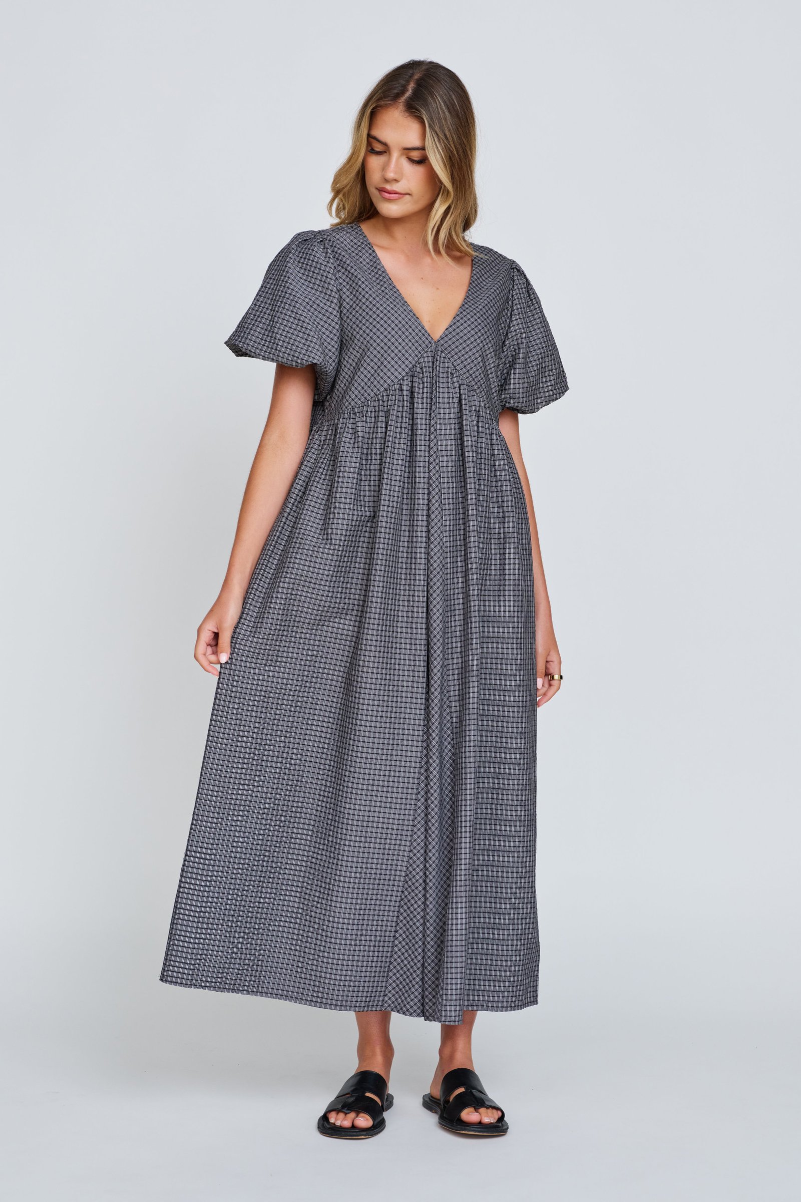 Nara Babydoll Midi Dress - Charcoal / Black - Image 6