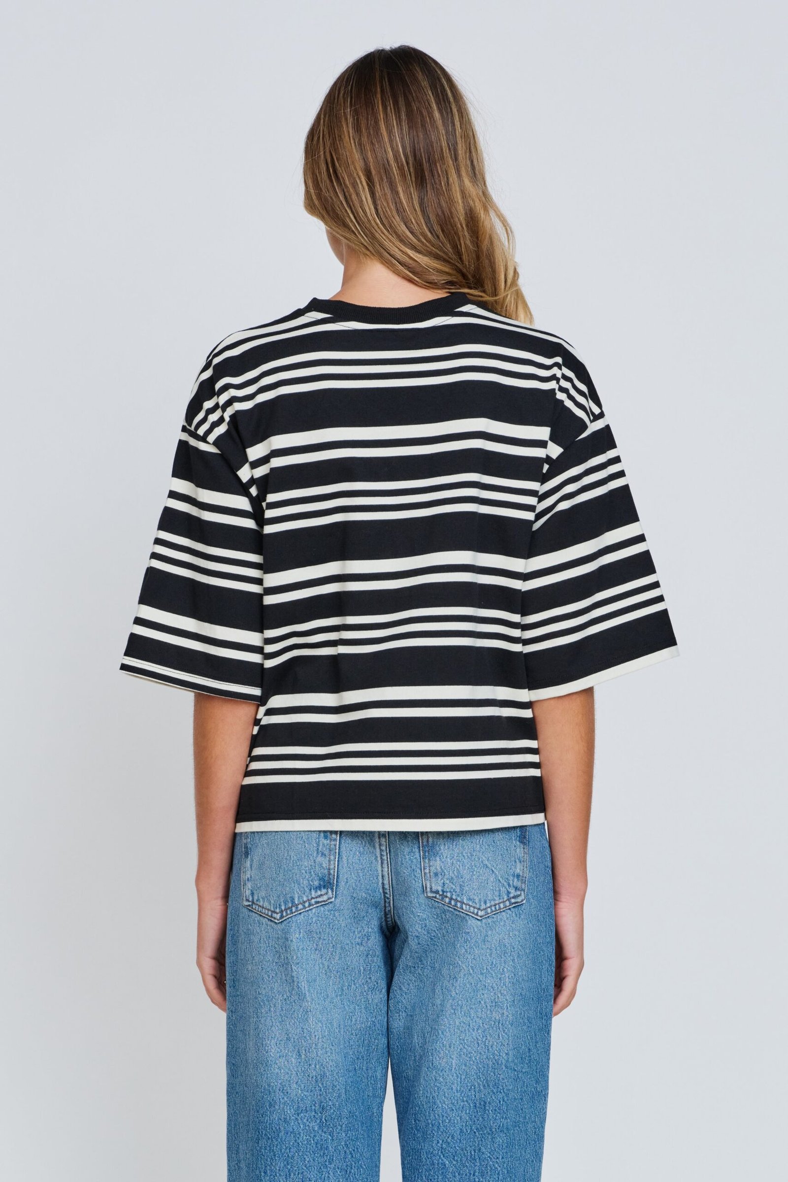 Brooklyn Stripe Slouchy Panel Tee - Black / White - Image 8