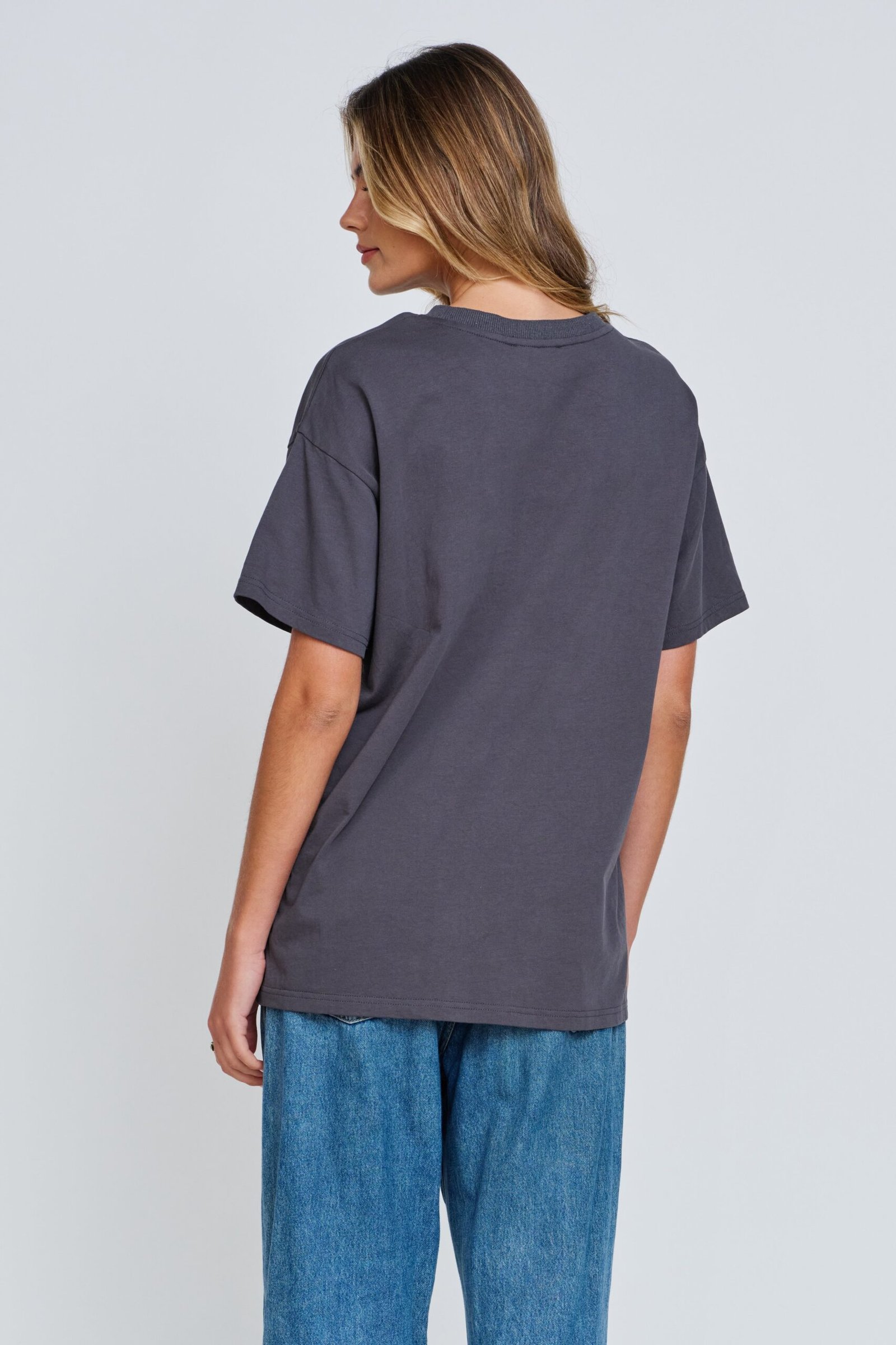 Bold Printed Longline Tee - Charcoal / Lilac - Image 6