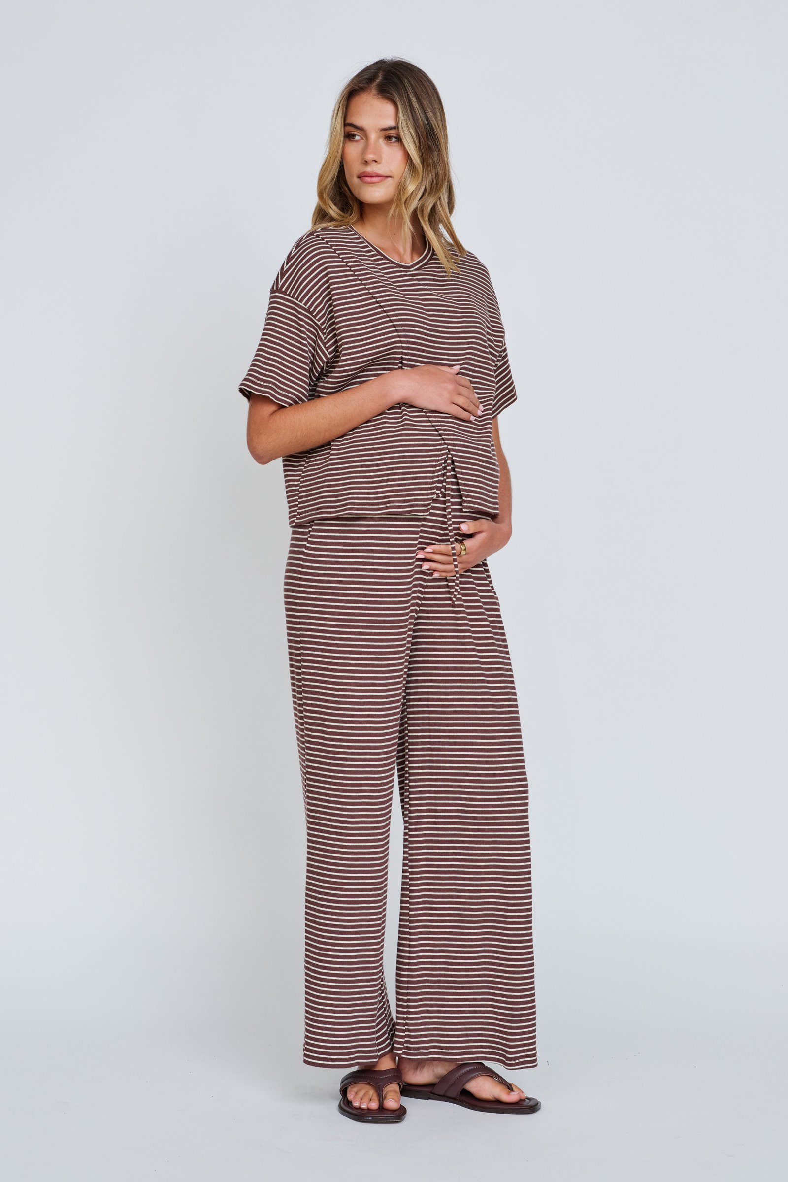 Ivy 2.0 Stripe Wide Leg Pants - Chocolate / White - Image 2