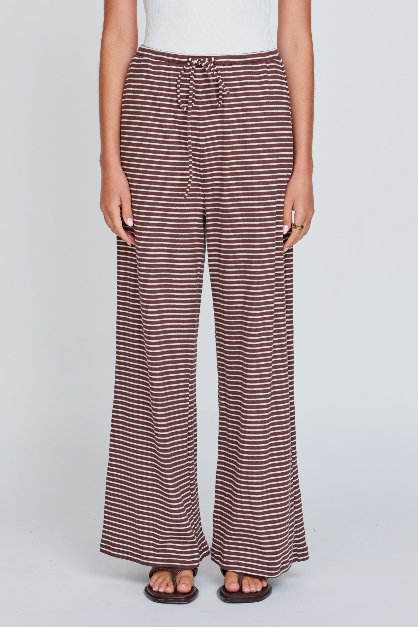 Ivy 2.0 Stripe Wide Leg Pants - Chocolate / White - Image 3