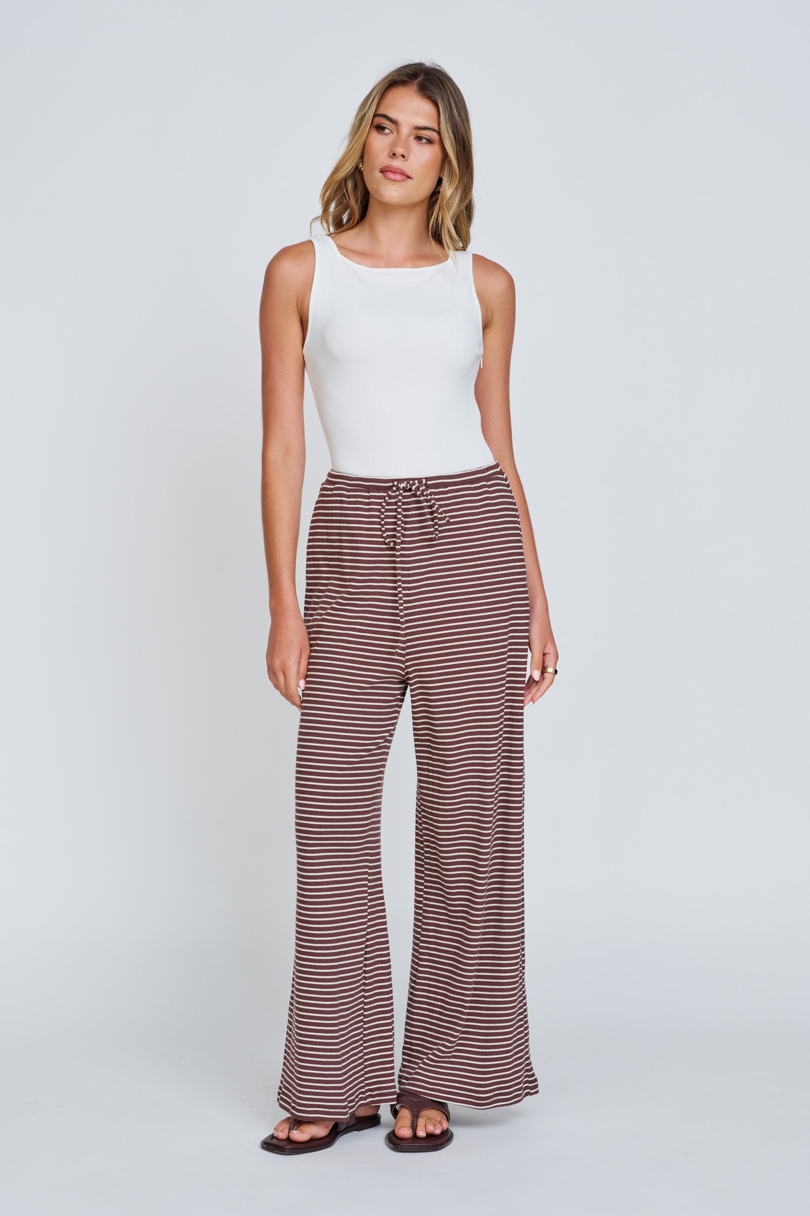 Ivy 2.0 Stripe Wide Leg Pants - Chocolate / White