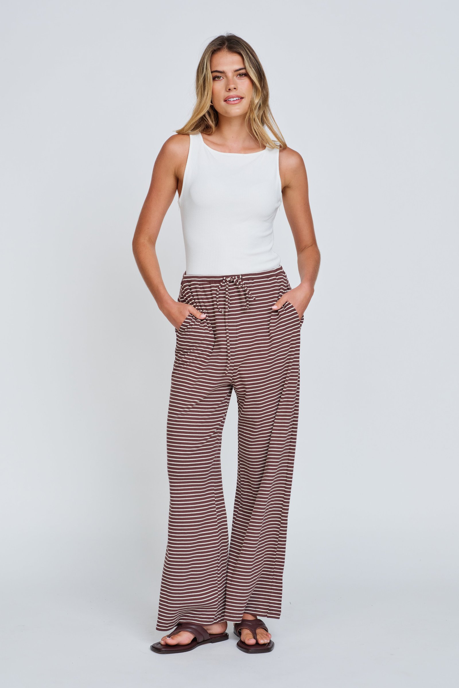 Ivy 2.0 Stripe Wide Leg Pants - Chocolate / White - Image 6