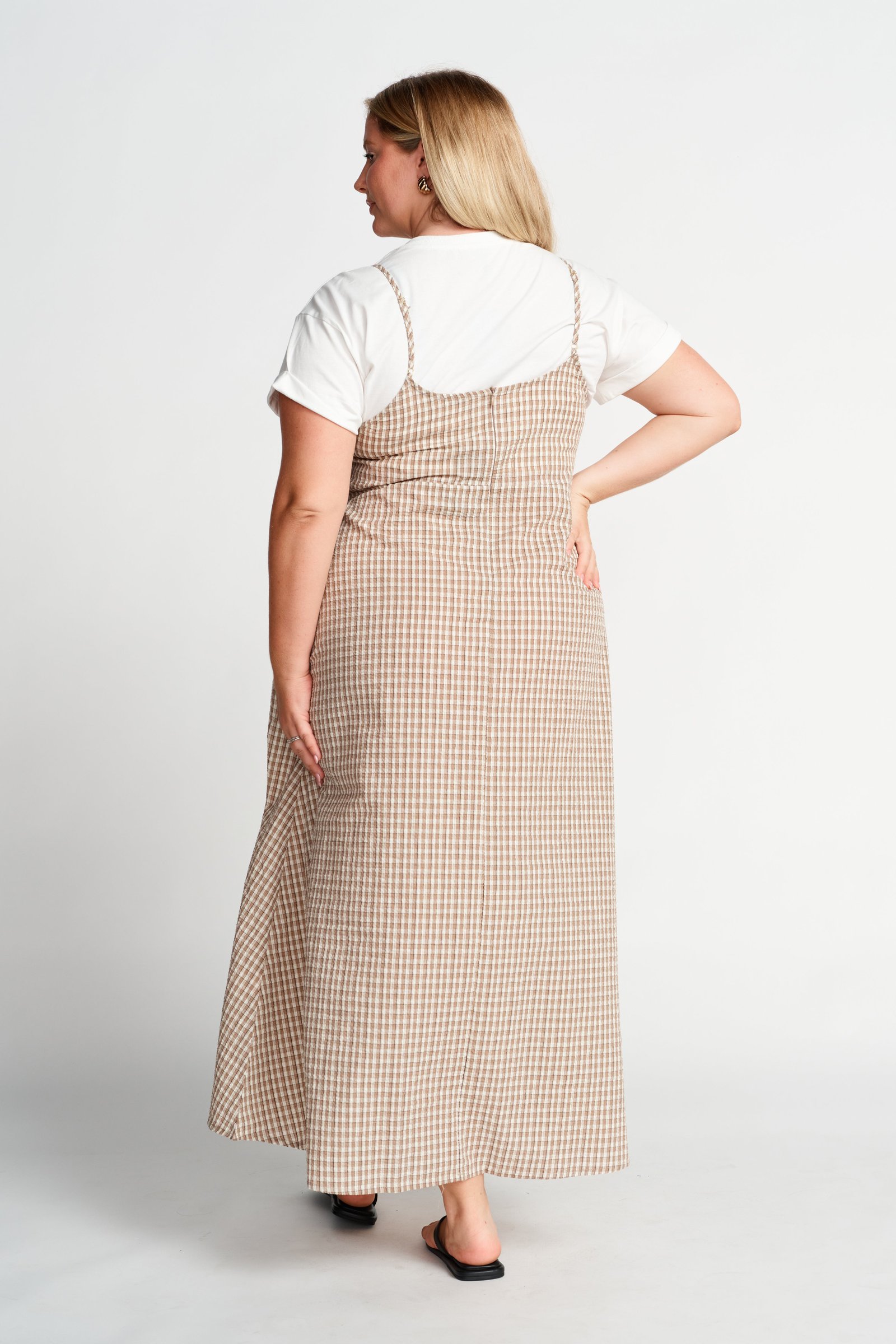 Olivia Layered Two-Piece Babydoll Dress - White / Beige Plaid - Image 11