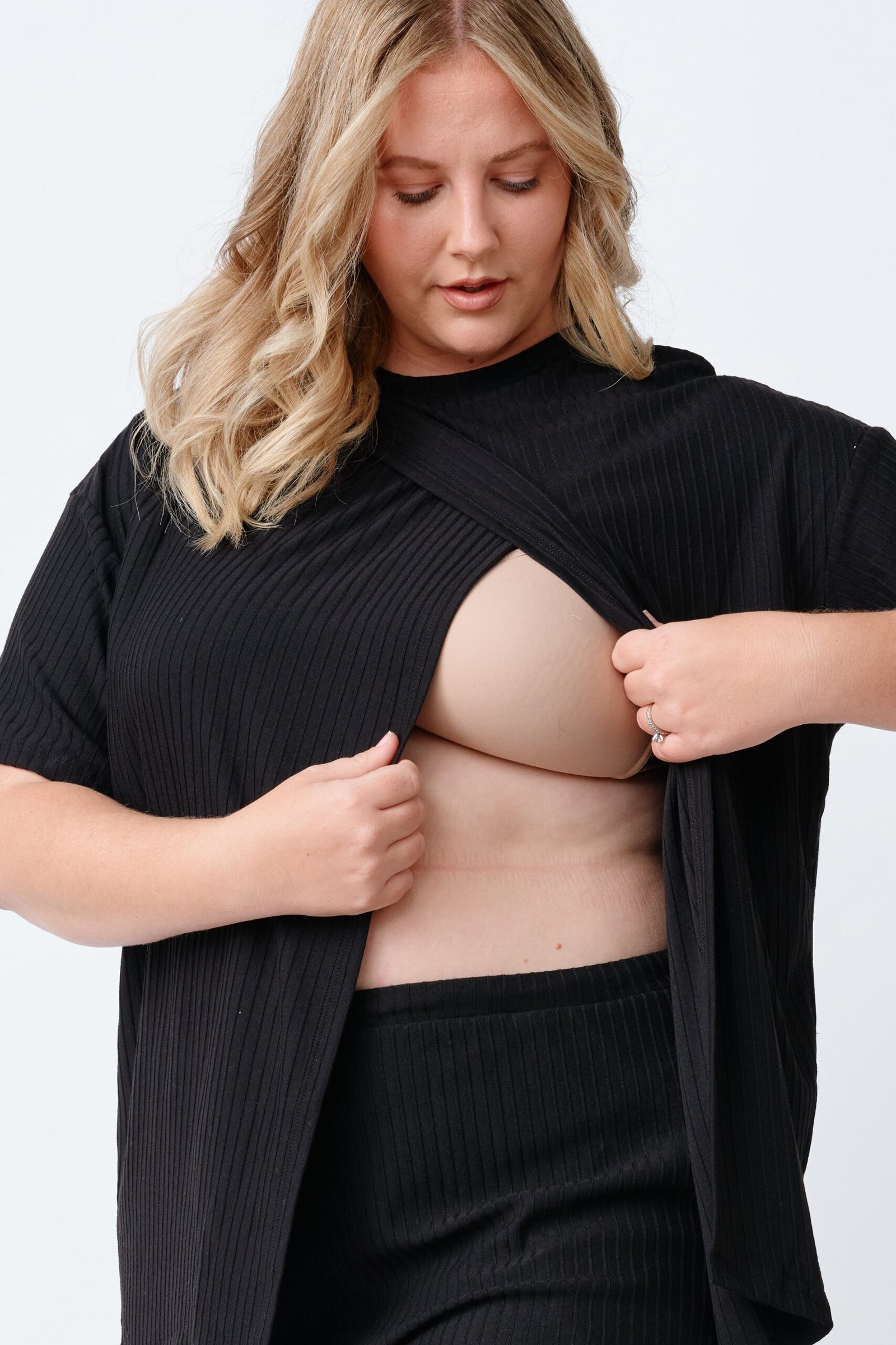 Ivy Ribbed Longline Wrap Tee - Black - Image 4