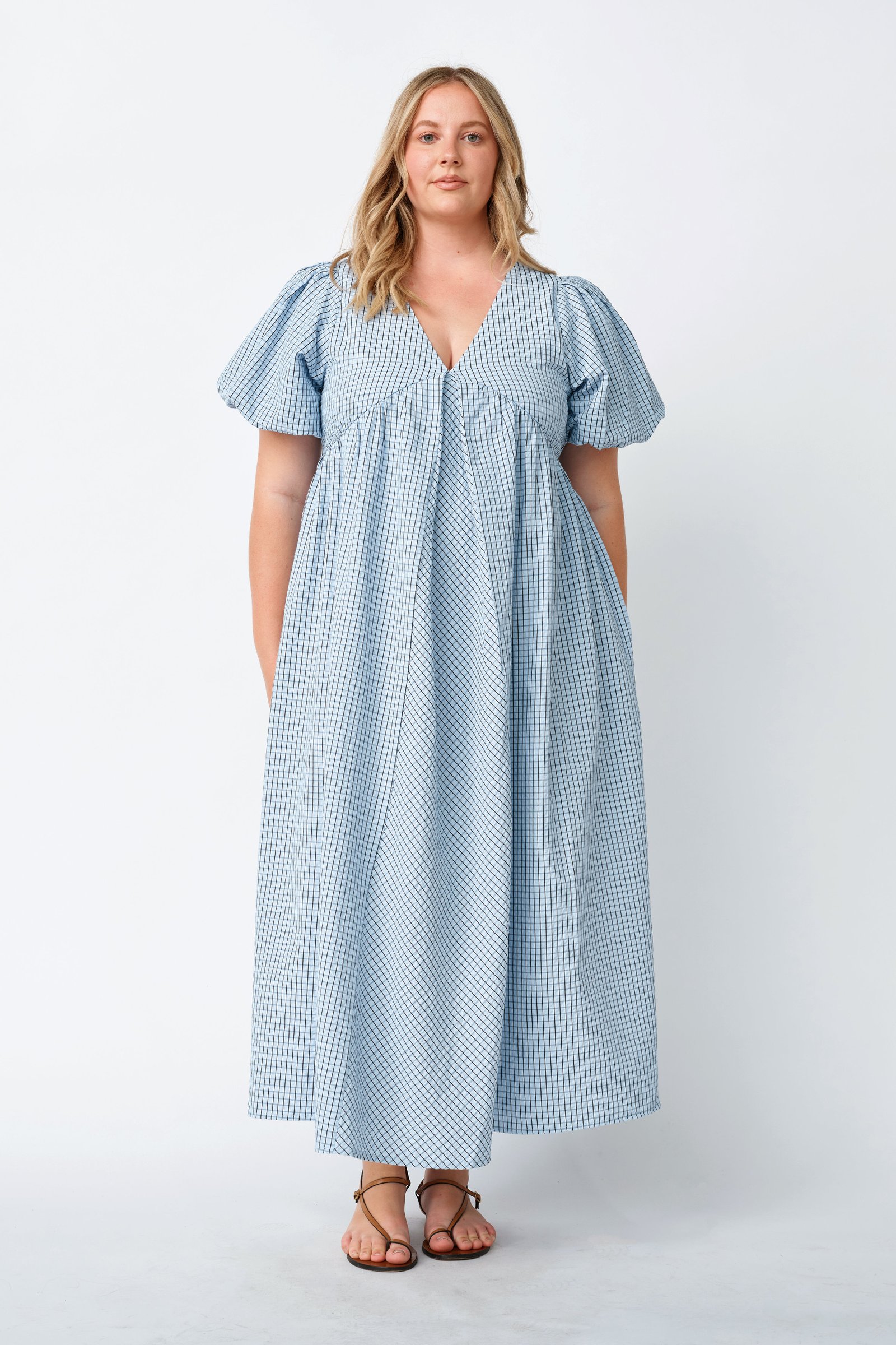 Nara Babydoll Midi Dress - Blue / Black - Image 4