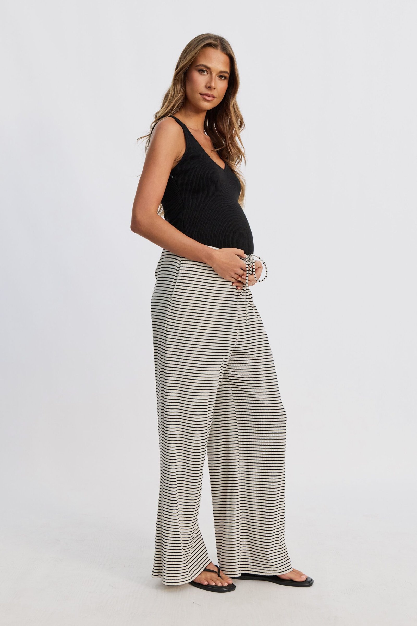 Ivy Stripe Wide Leg Pants - Cream Marle / Black - Image 5