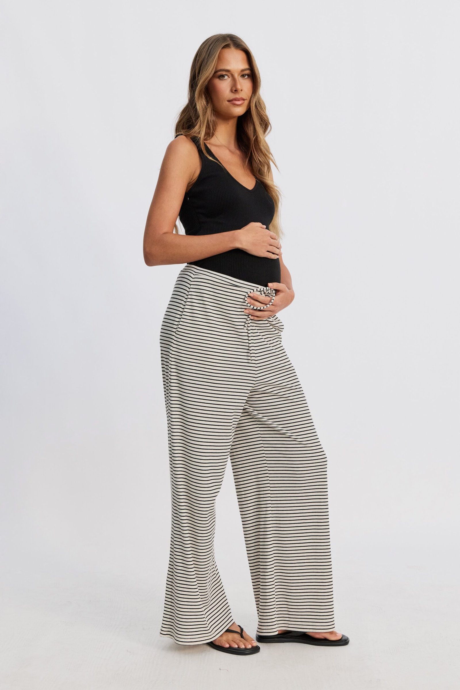Ivy Stripe Wide Leg Pants - Cream Marle / Black - Image 2