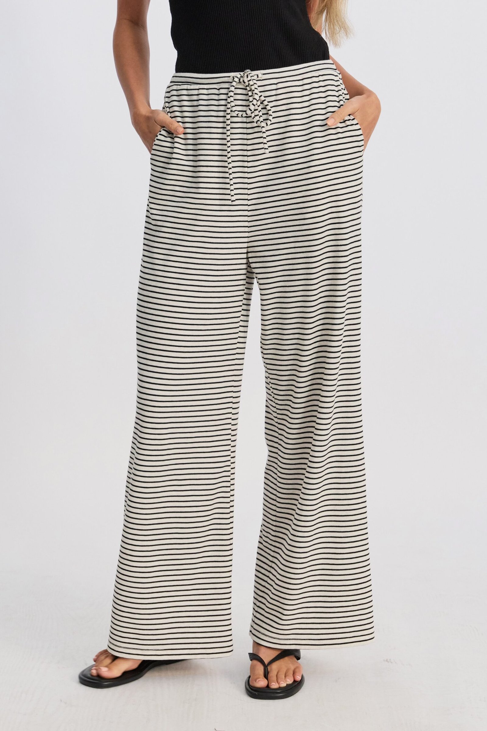 Ivy Stripe Wide Leg Pants - Cream Marle / Black - Image 4