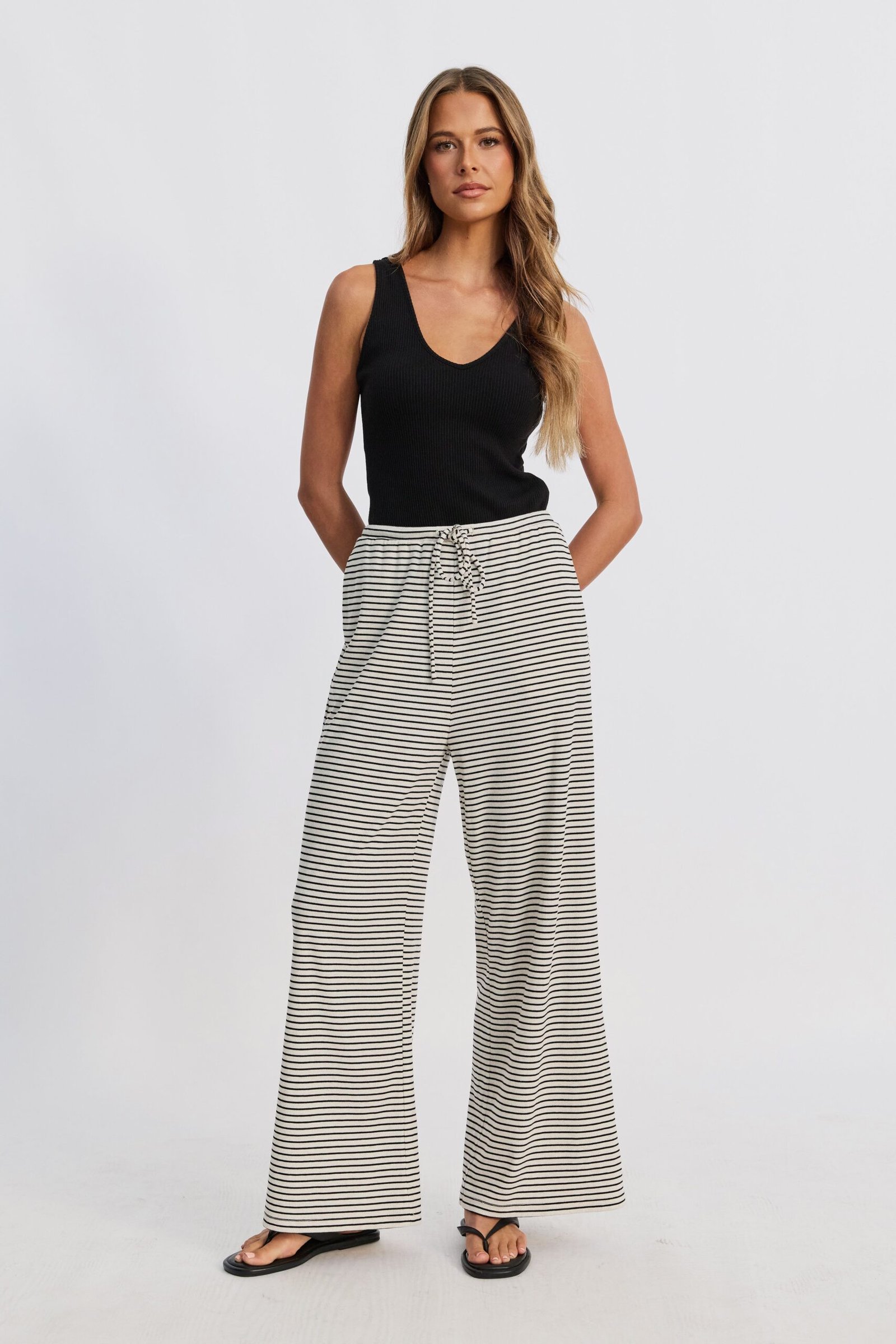 Ivy Stripe Wide Leg Pants - Cream Marle / Black - Image 6