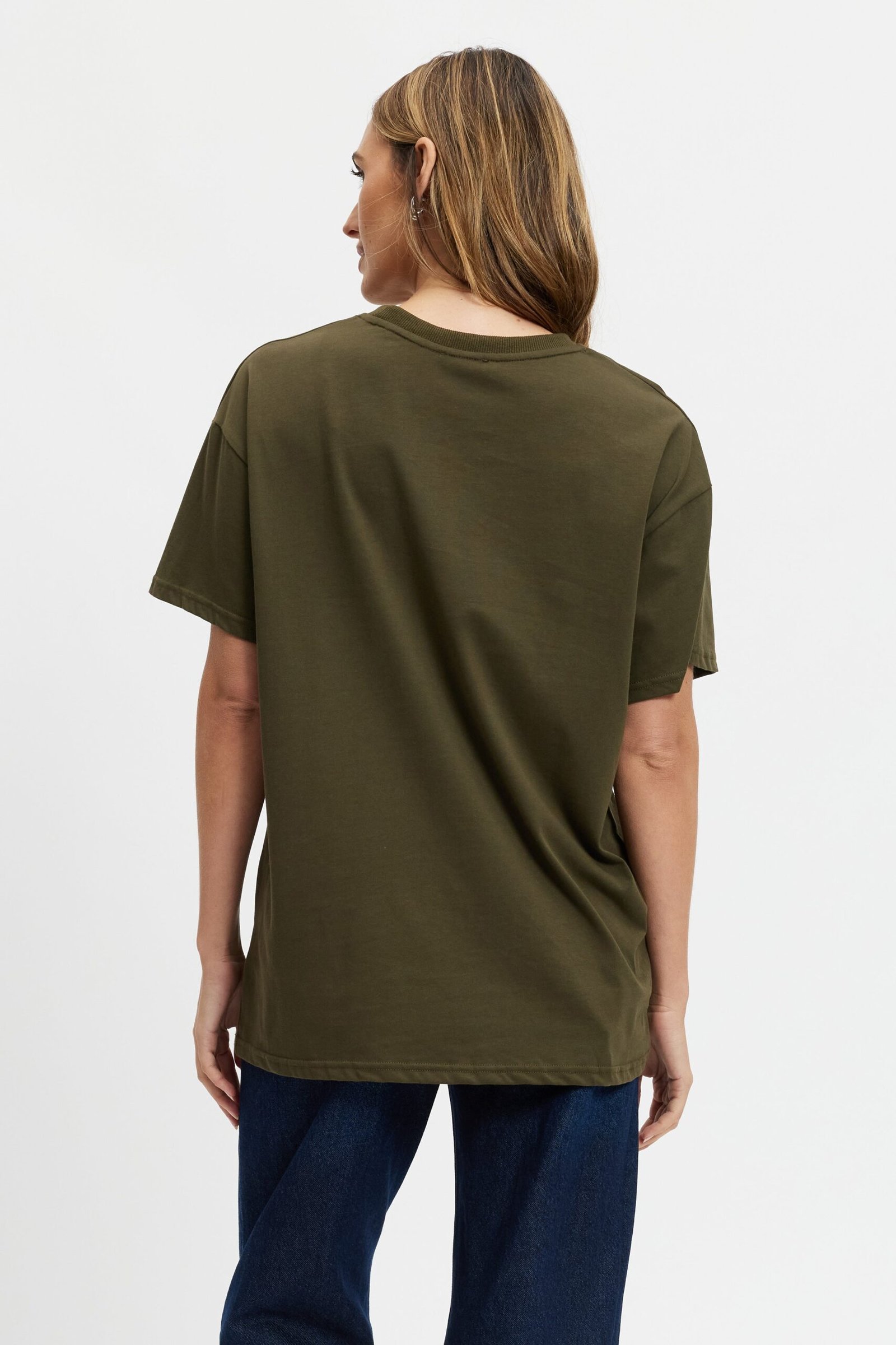 Cali Embroidered Longline Panel Tee - Olive / Pink - Image 5