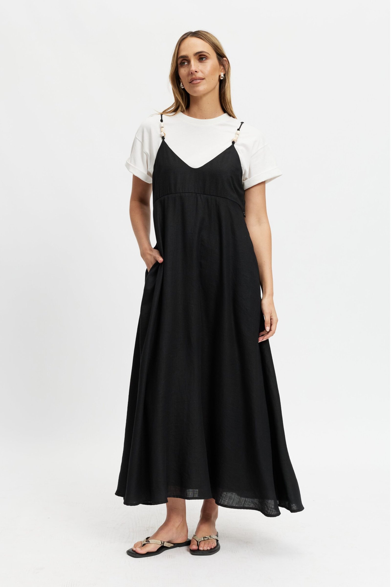 Olivia Layered Two-Piece Babydoll Dress - Black / White