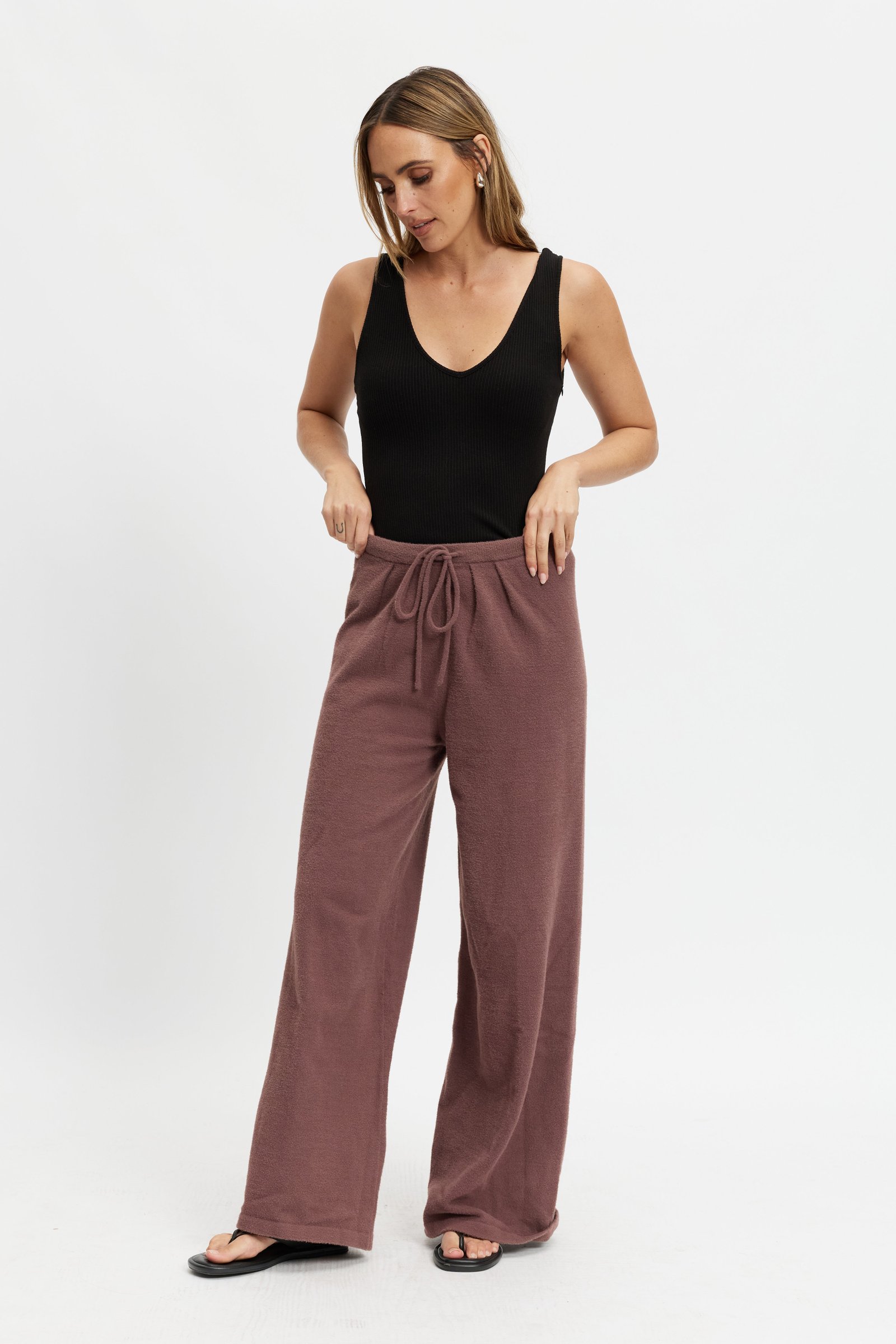 Augustine Pleated Knit Pant - Plum - Image 3