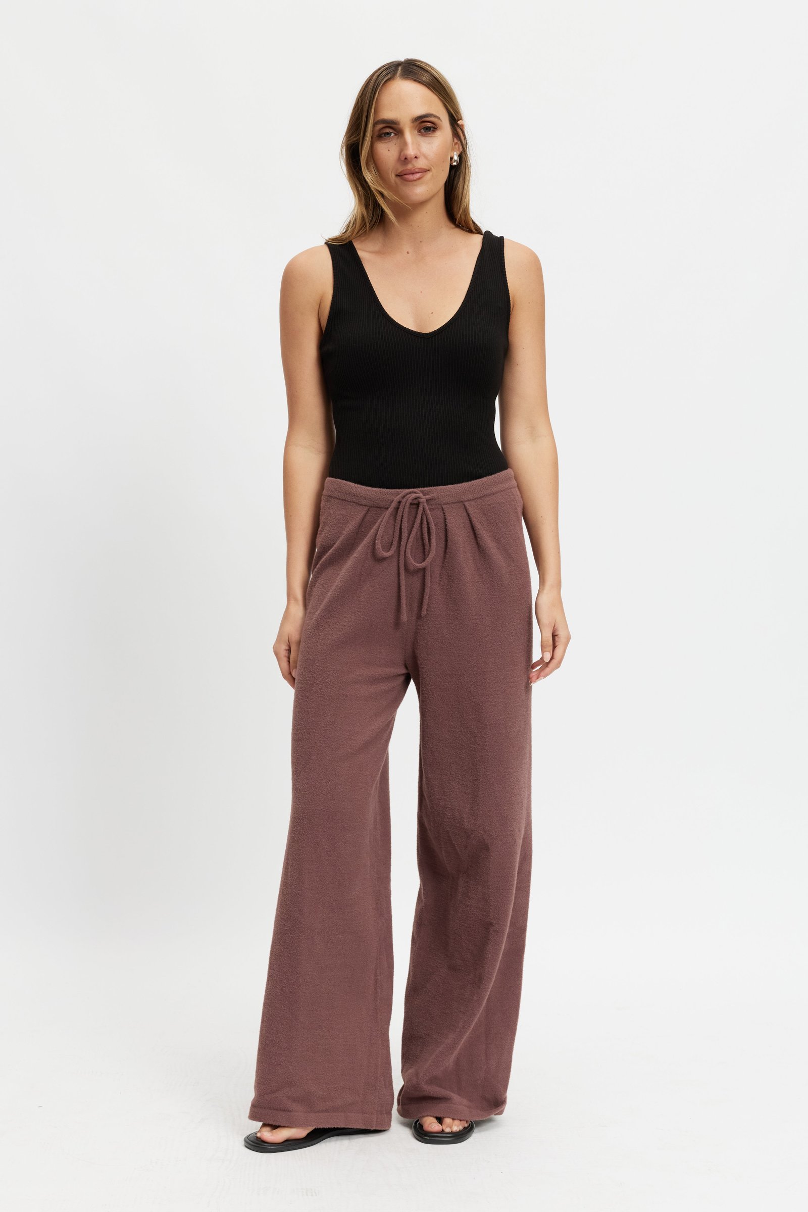 Augustine Pleated Knit Pant - Plum