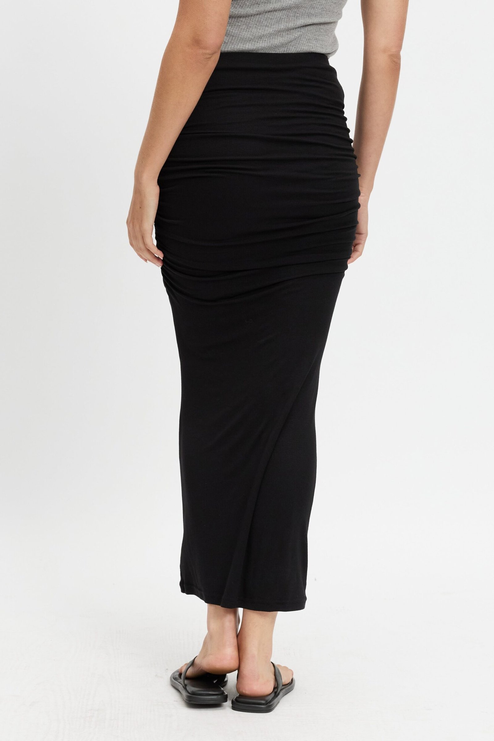 Ari Ruched Rib Midi Skirt - Black - Image 6
