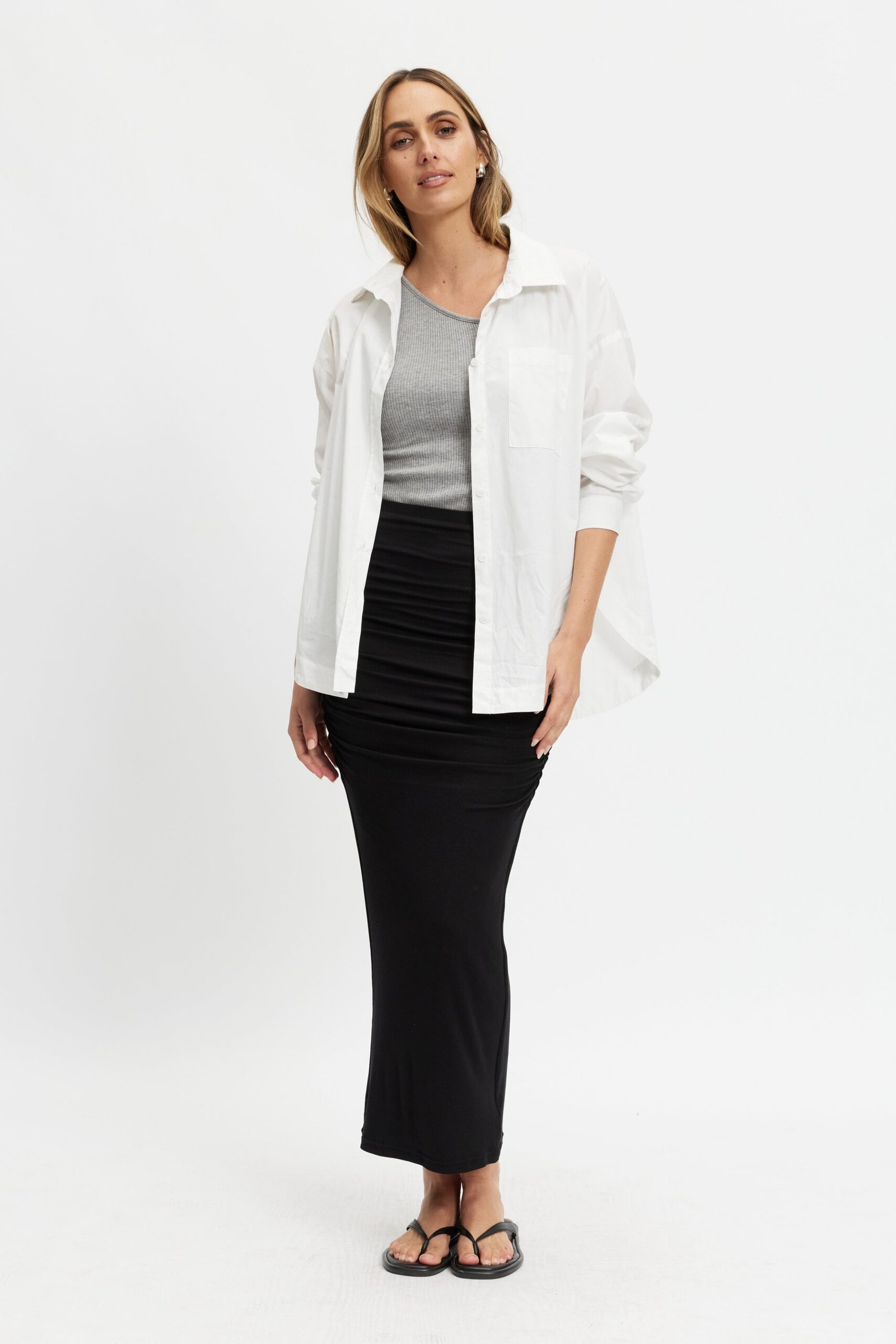 Ari Ruched Rib Midi Skirt - Black - Image 8