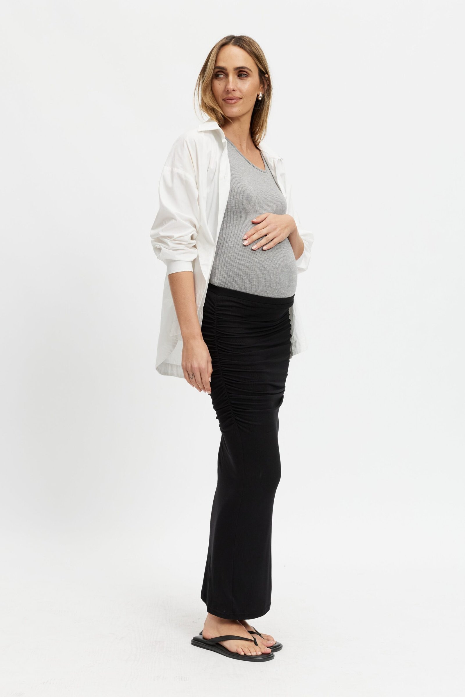 Ari Ruched Rib Midi Skirt - Black - Image 9