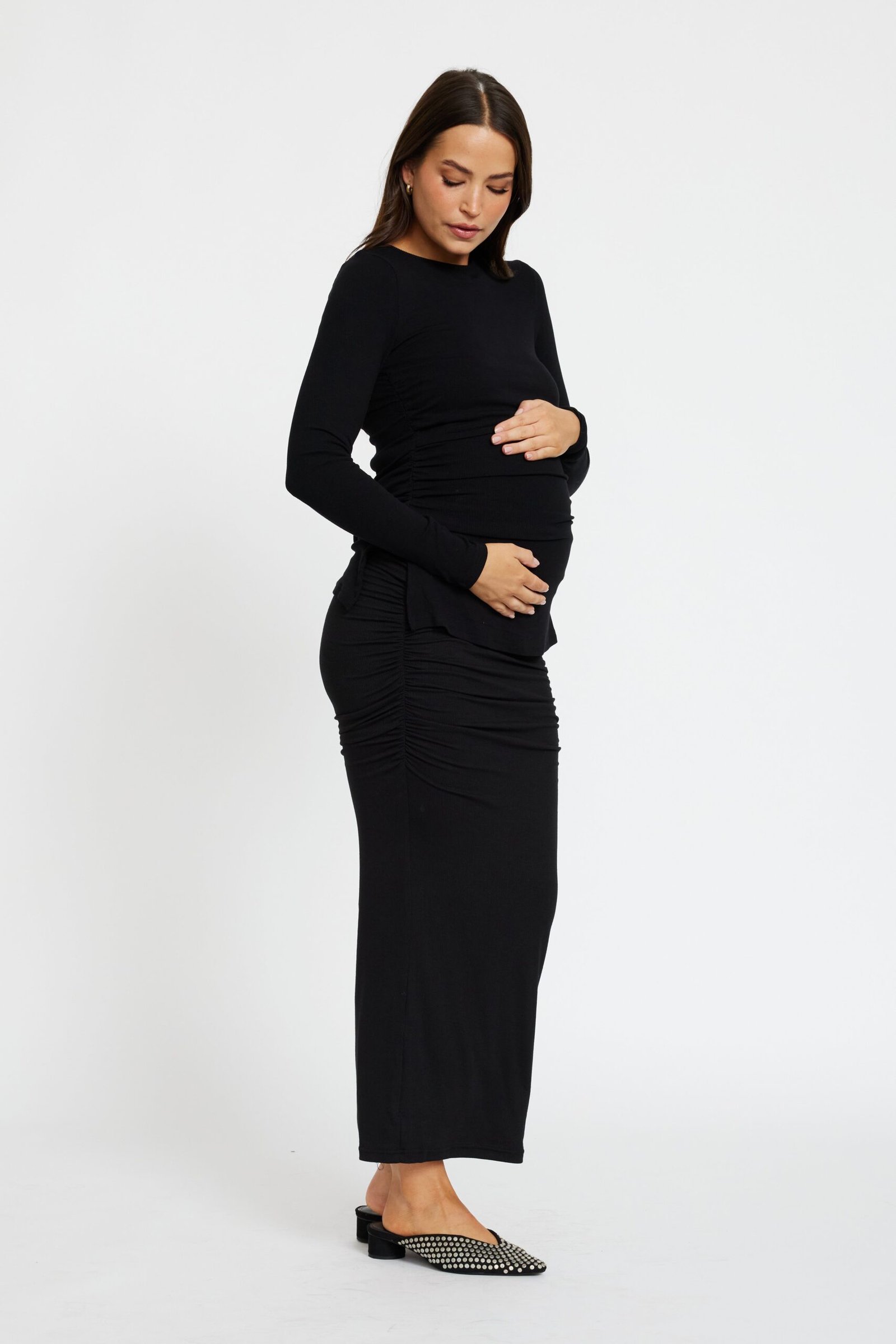Ari Ribbed Long Sleeve Top - Black - Image 3