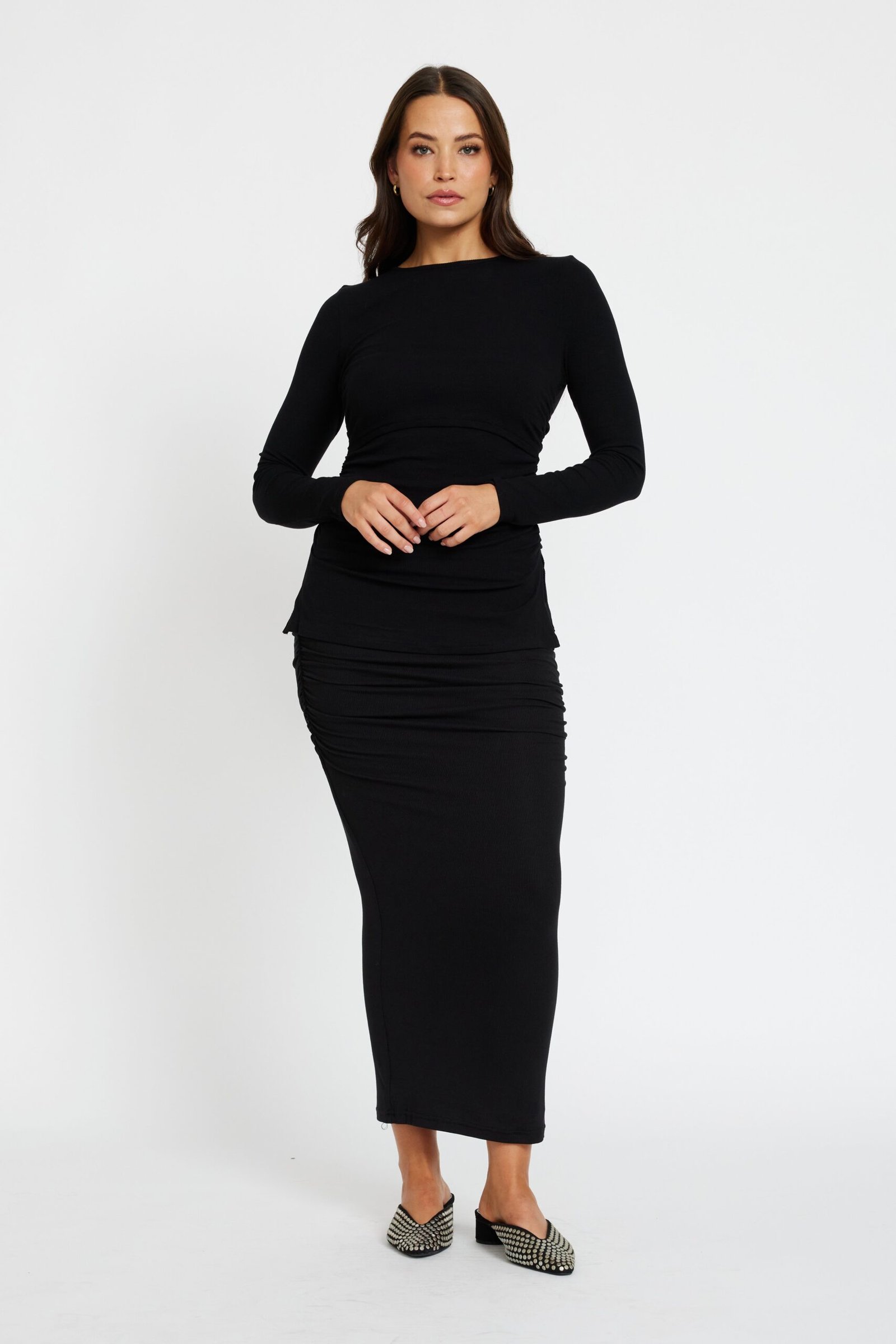 Ari Ribbed Long Sleeve Top - Black - Image 7