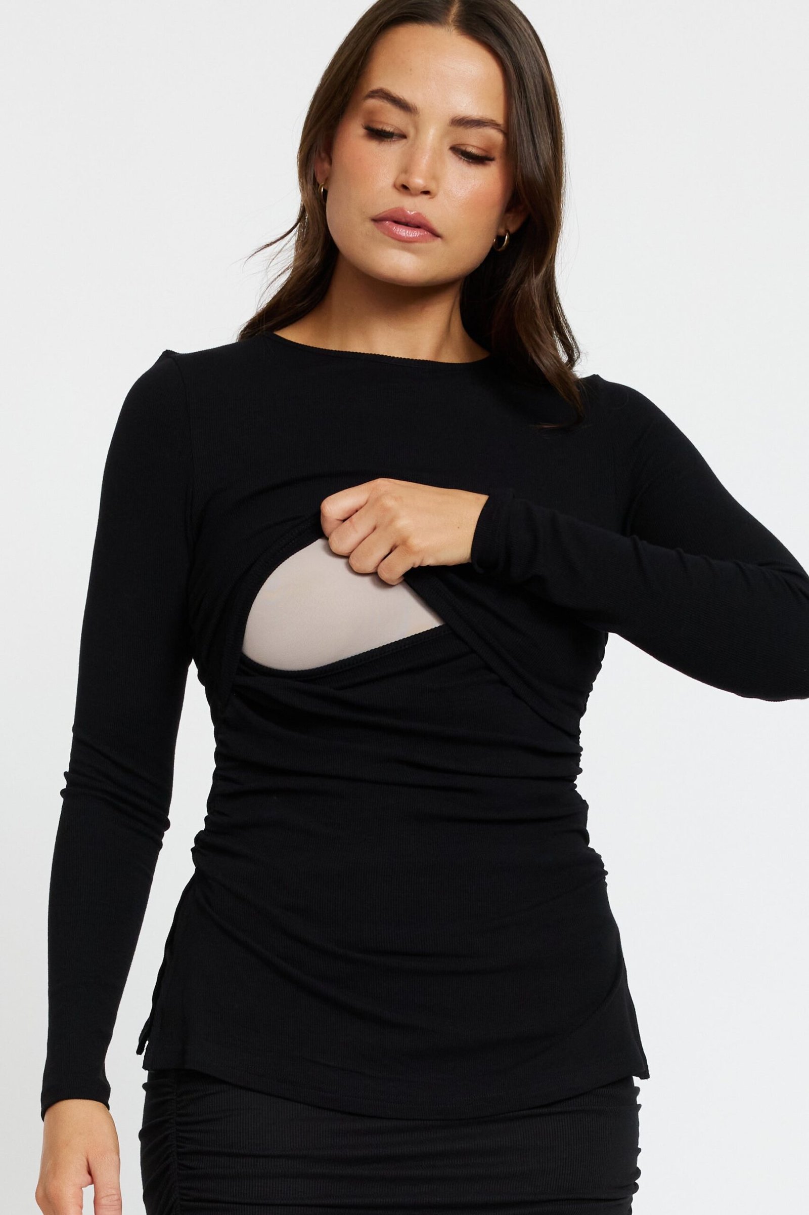 Ari Ribbed Long Sleeve Top - Black - Image 2