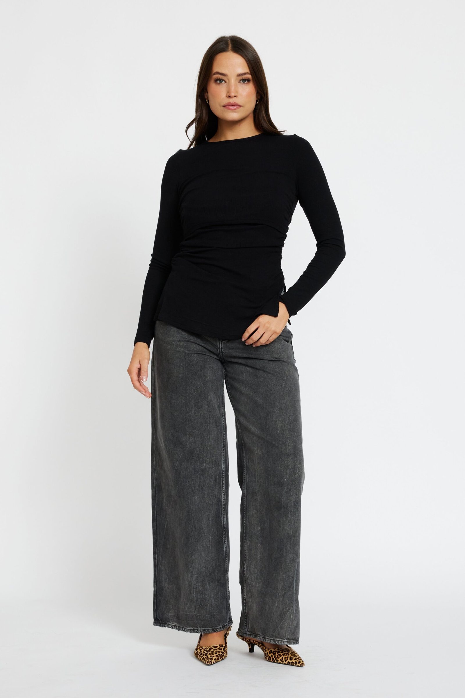 Ari Ribbed Long Sleeve Top - Black