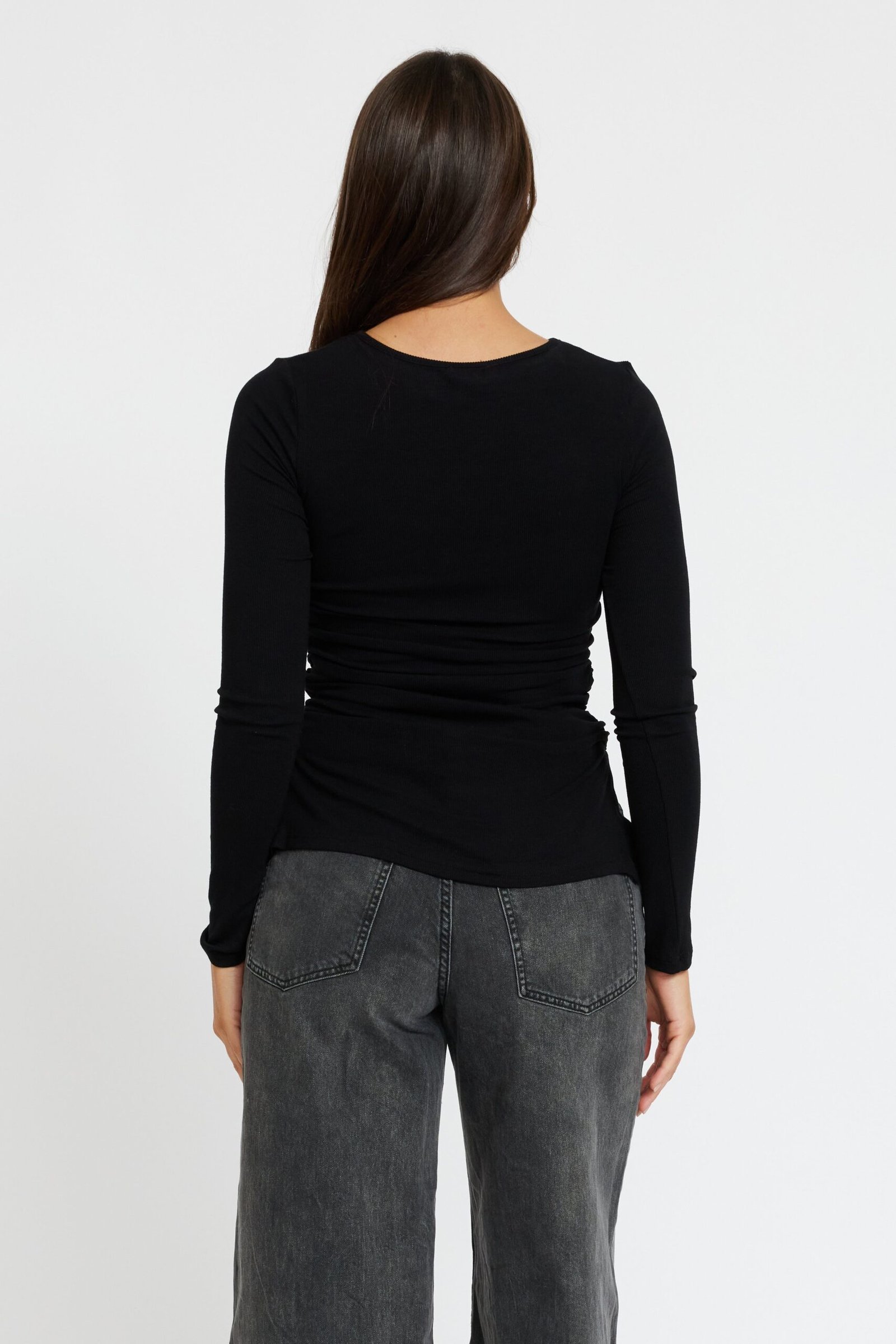 Ari Ribbed Long Sleeve Top - Black - Image 9
